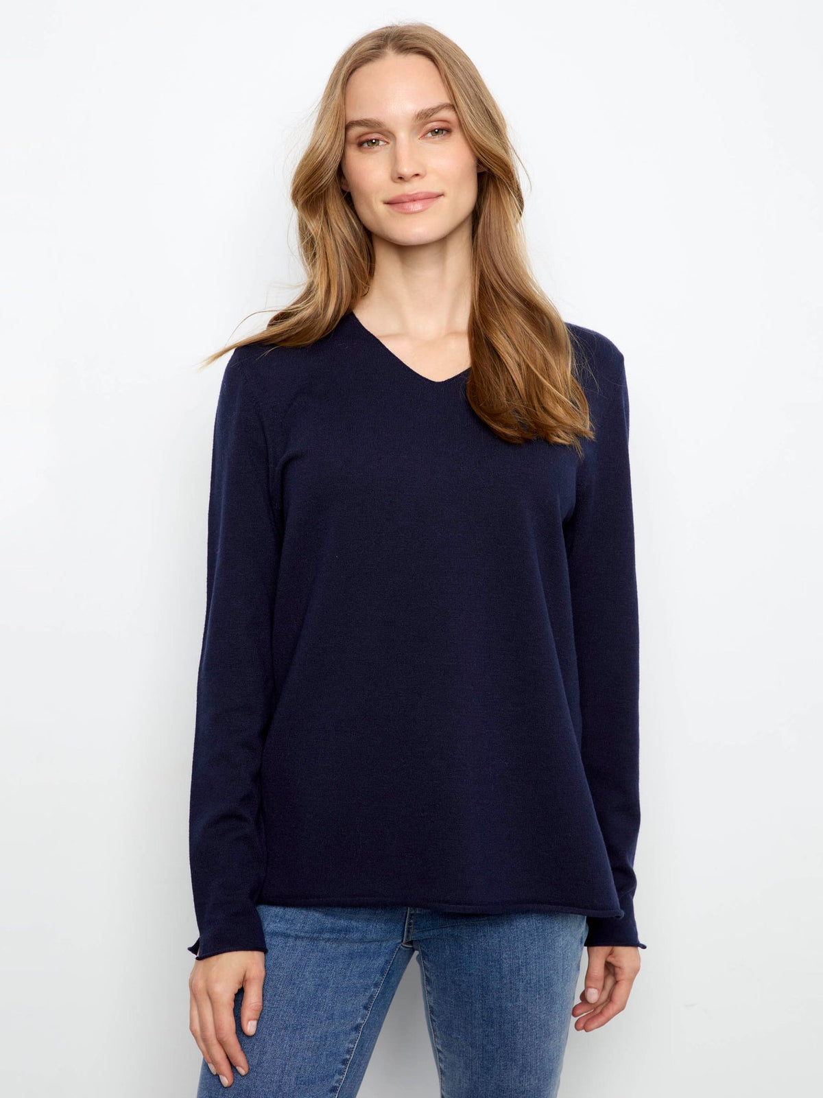 CB Rounded Hem V Neck Sweater C2279RPR