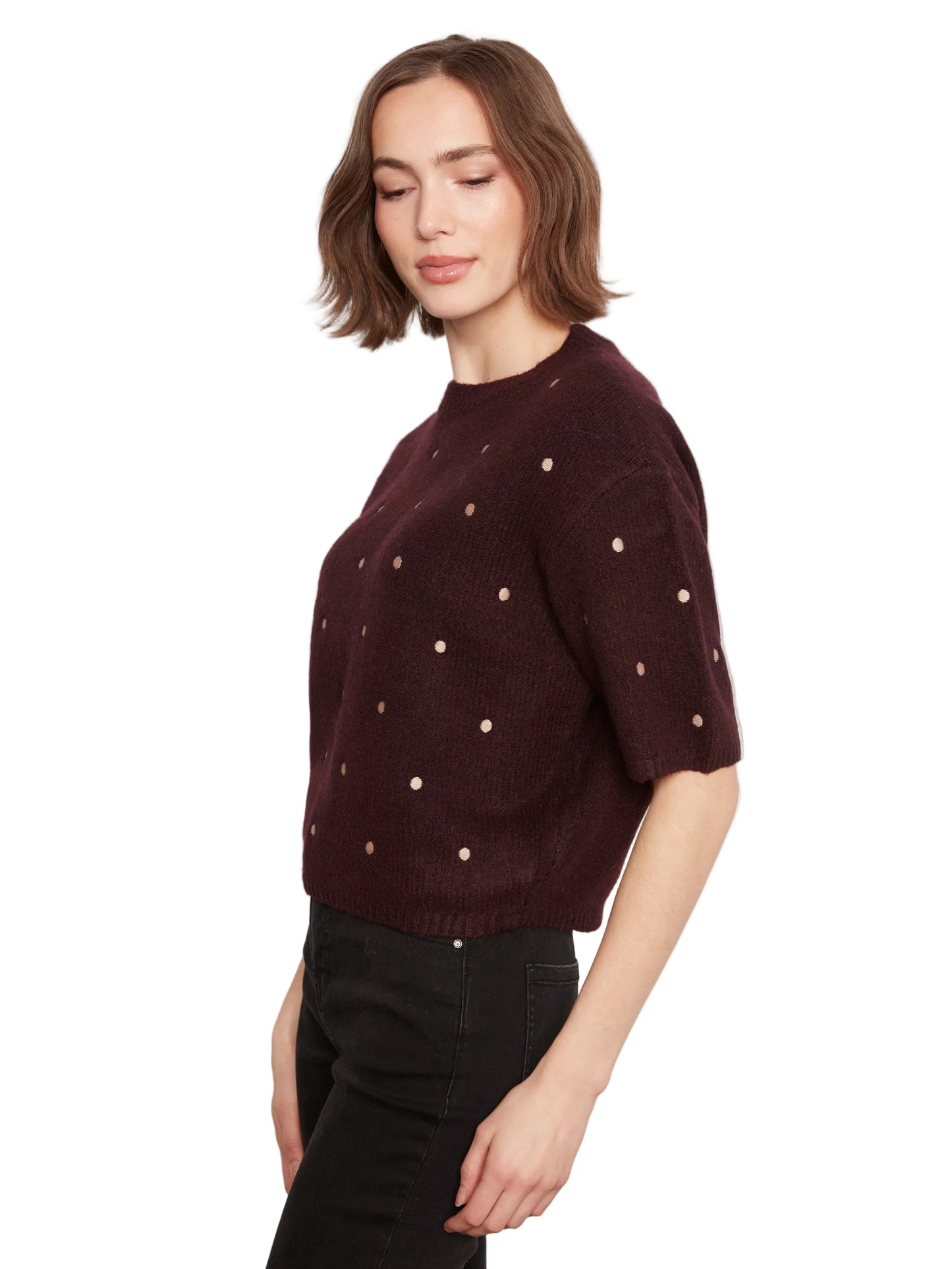 Charlie B Embroidered Balloon-Sleeve Sweater C2858ERW