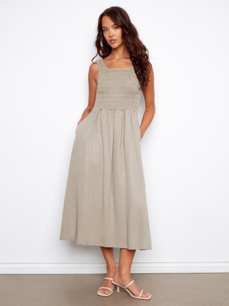 Sleeveless Tencel Maxi Dress with Smocked Bodice - C3235/589C - Style CoastStyle Coast690178746475