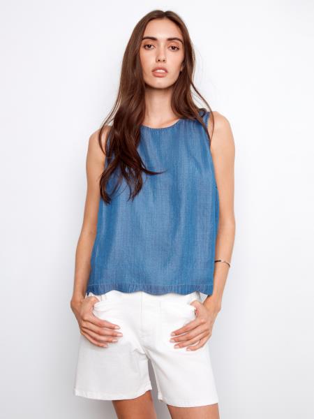 Scallop Hem SleevelessTop w Back Decorative Buttons - C4698/578C - Style CoastCharlie B690178720734
