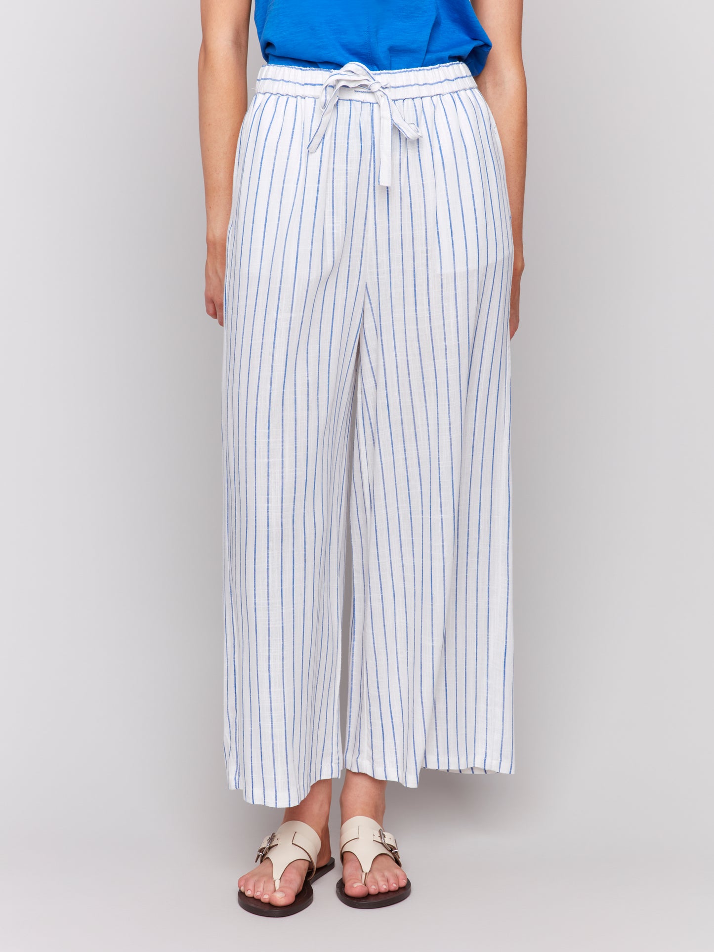 Printed Stripe Cropped Linen Pant C5657
