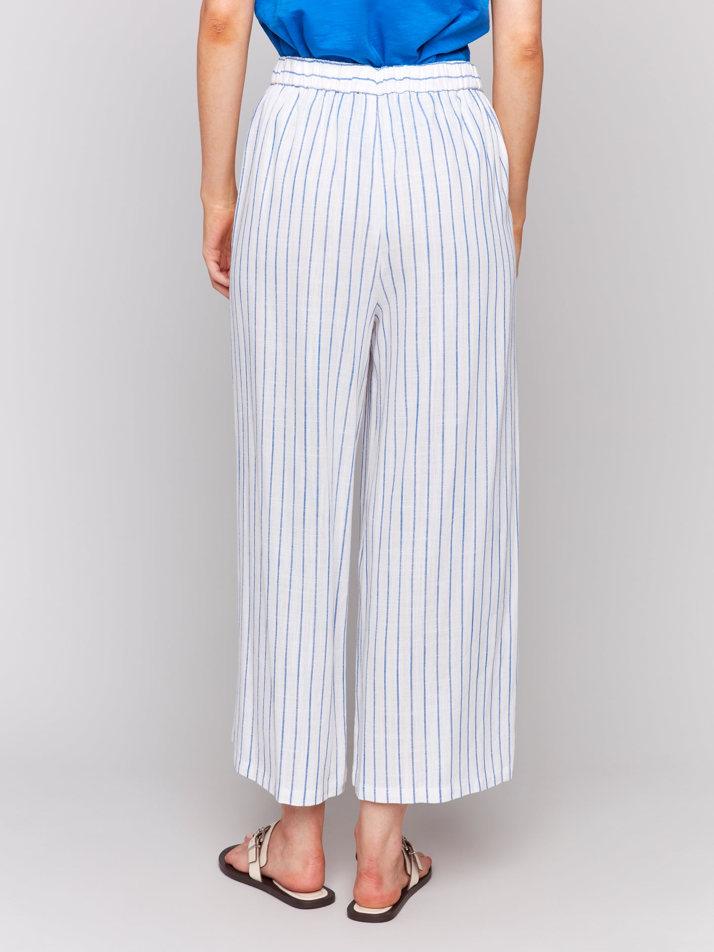 Printed Stripe Cropped Linen Pant C5657