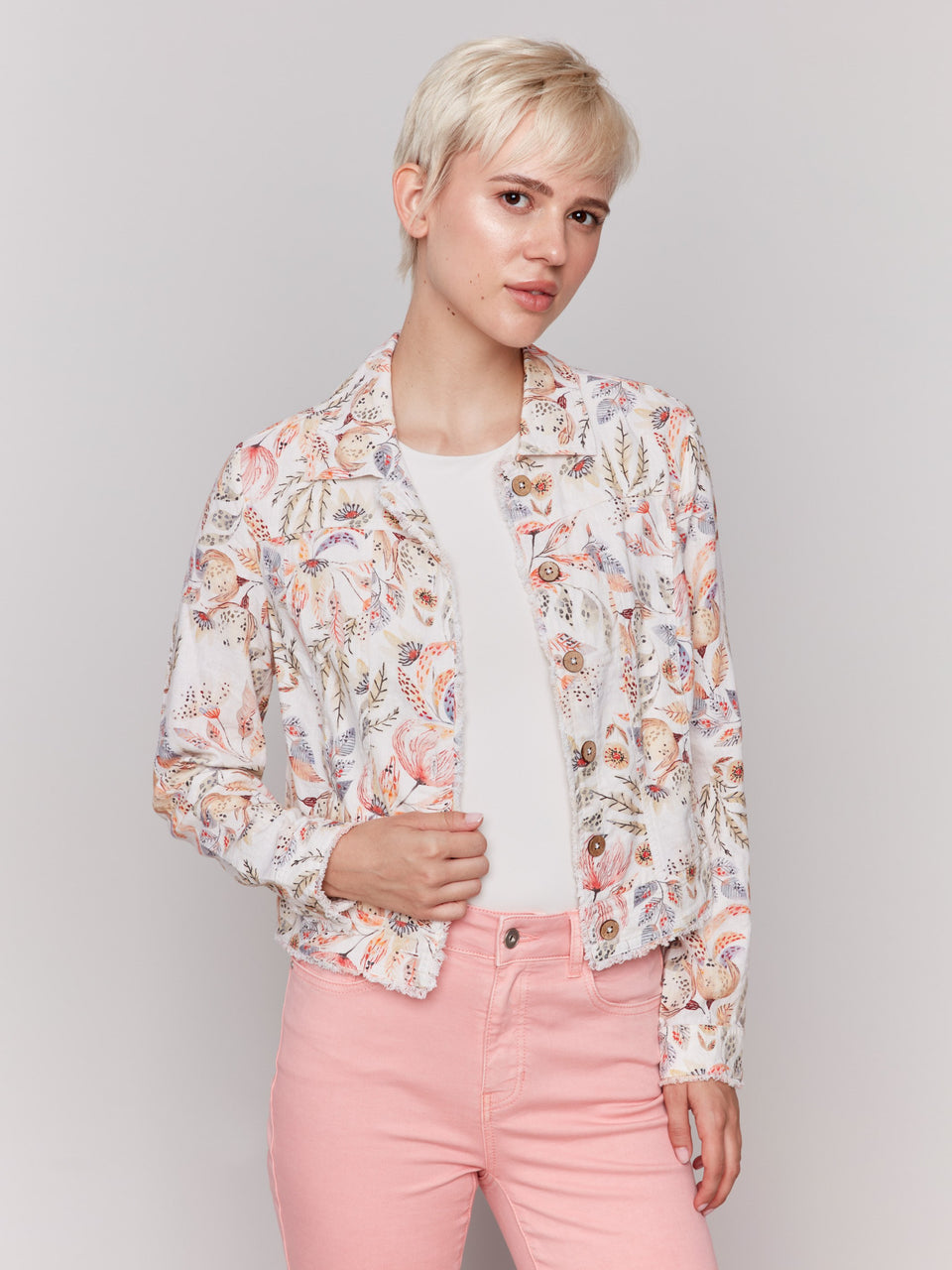 Printed Long Sleeve Button Front Jacket C6199YP