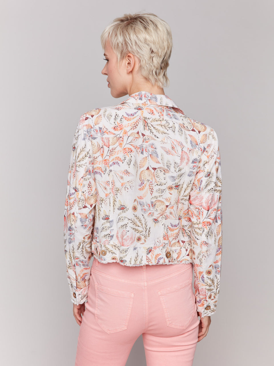 Printed Long Sleeve Button Front Jacket C6199YP