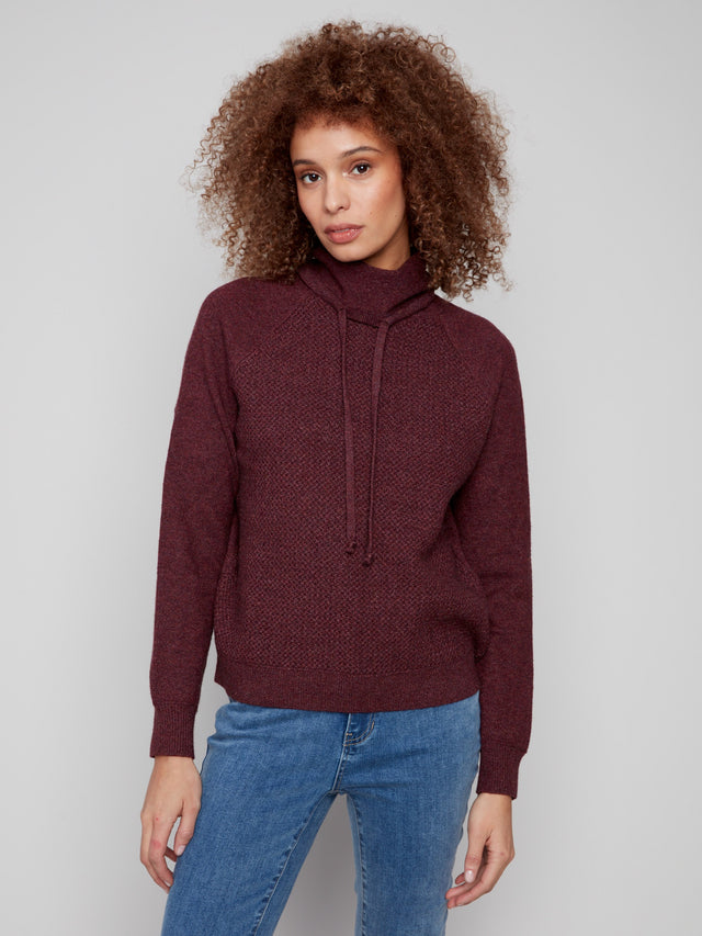 Textured Raglan Small Cowl Neck Knit Sweater C2939