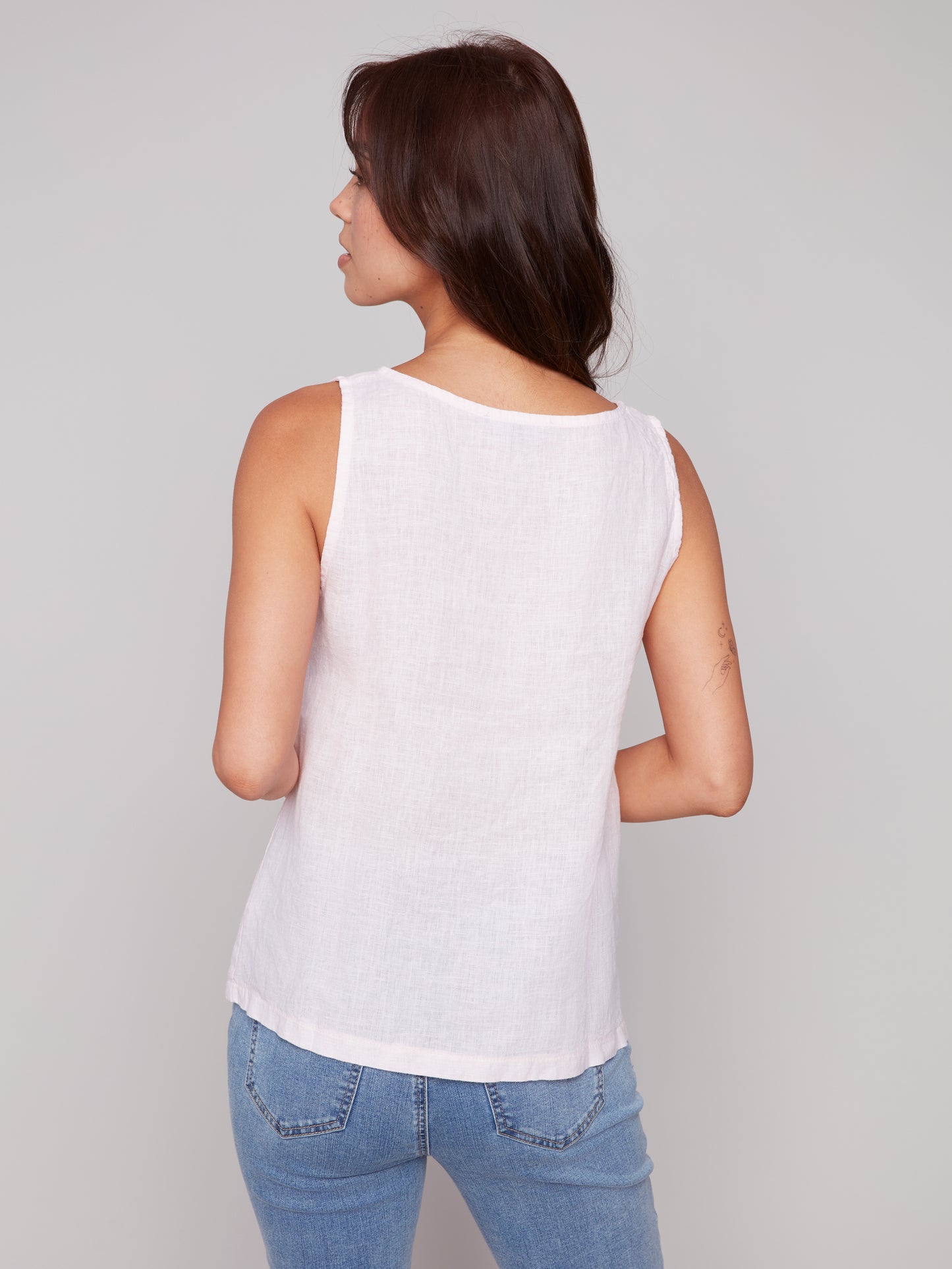 Solid Sleeveless Linen Top With Slits C4543R