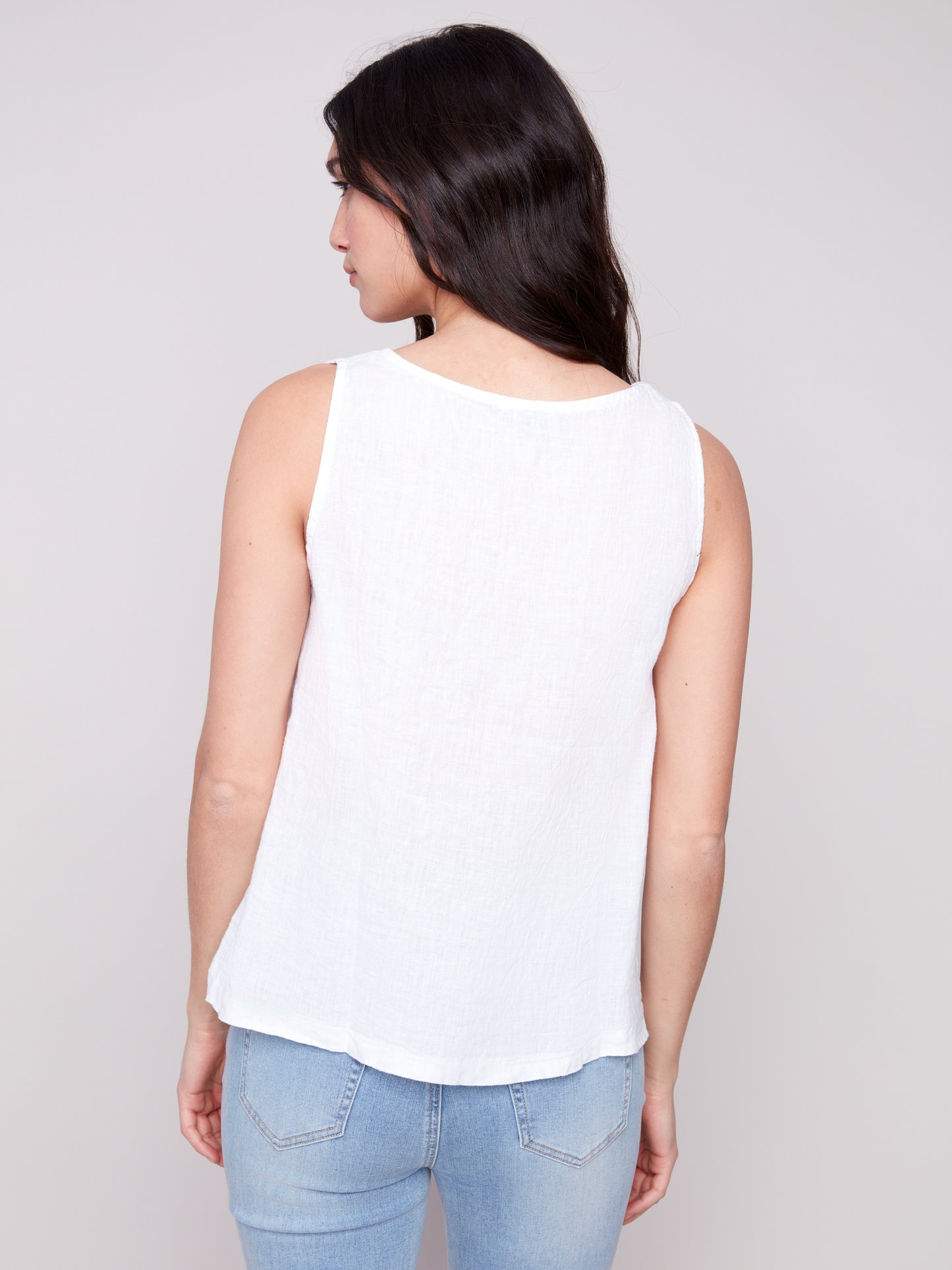 Solid Sleeveless Linen Top With Slits C4543R