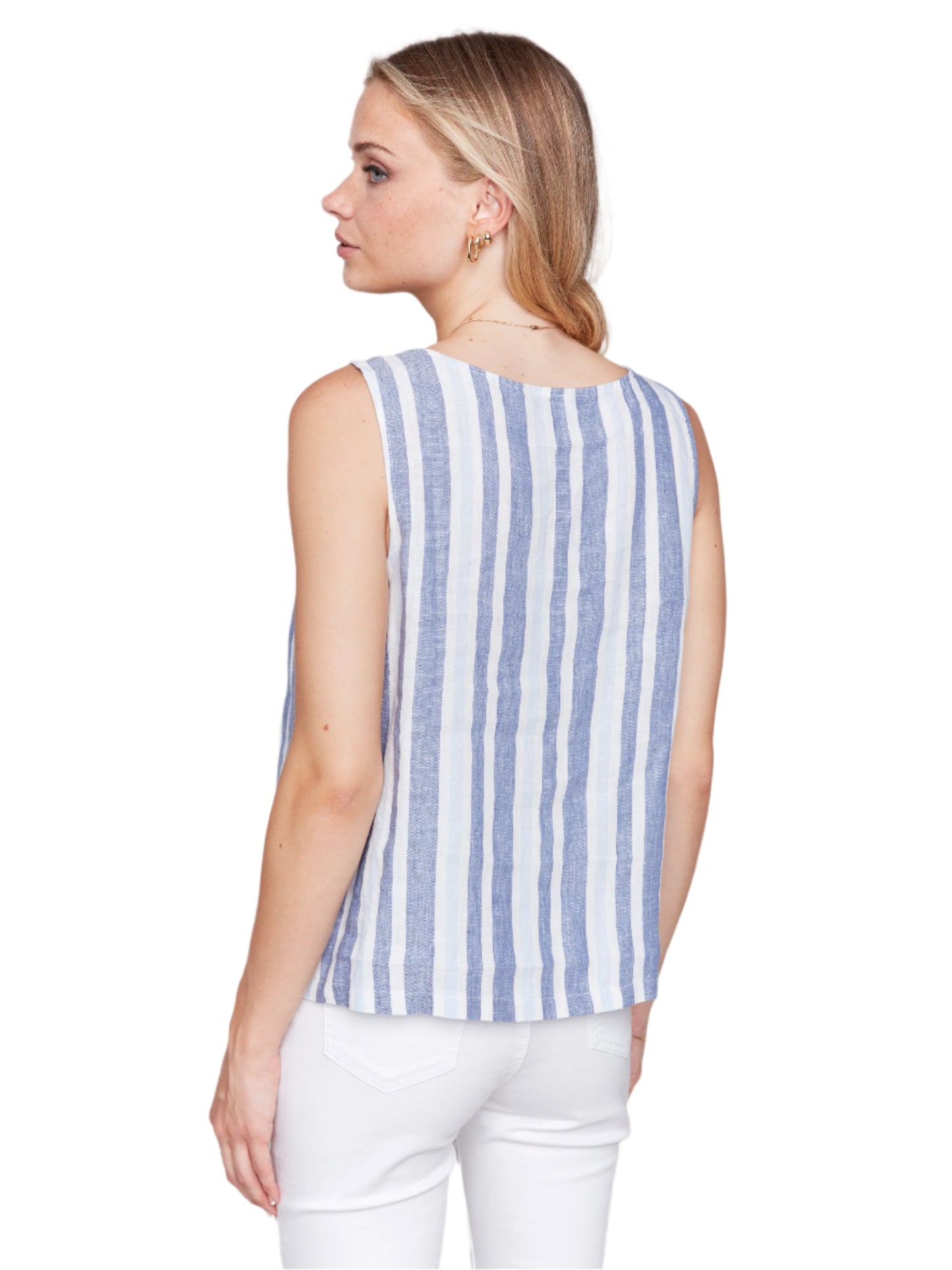Printed Sleeveless Linen Top With Slit C4543YR