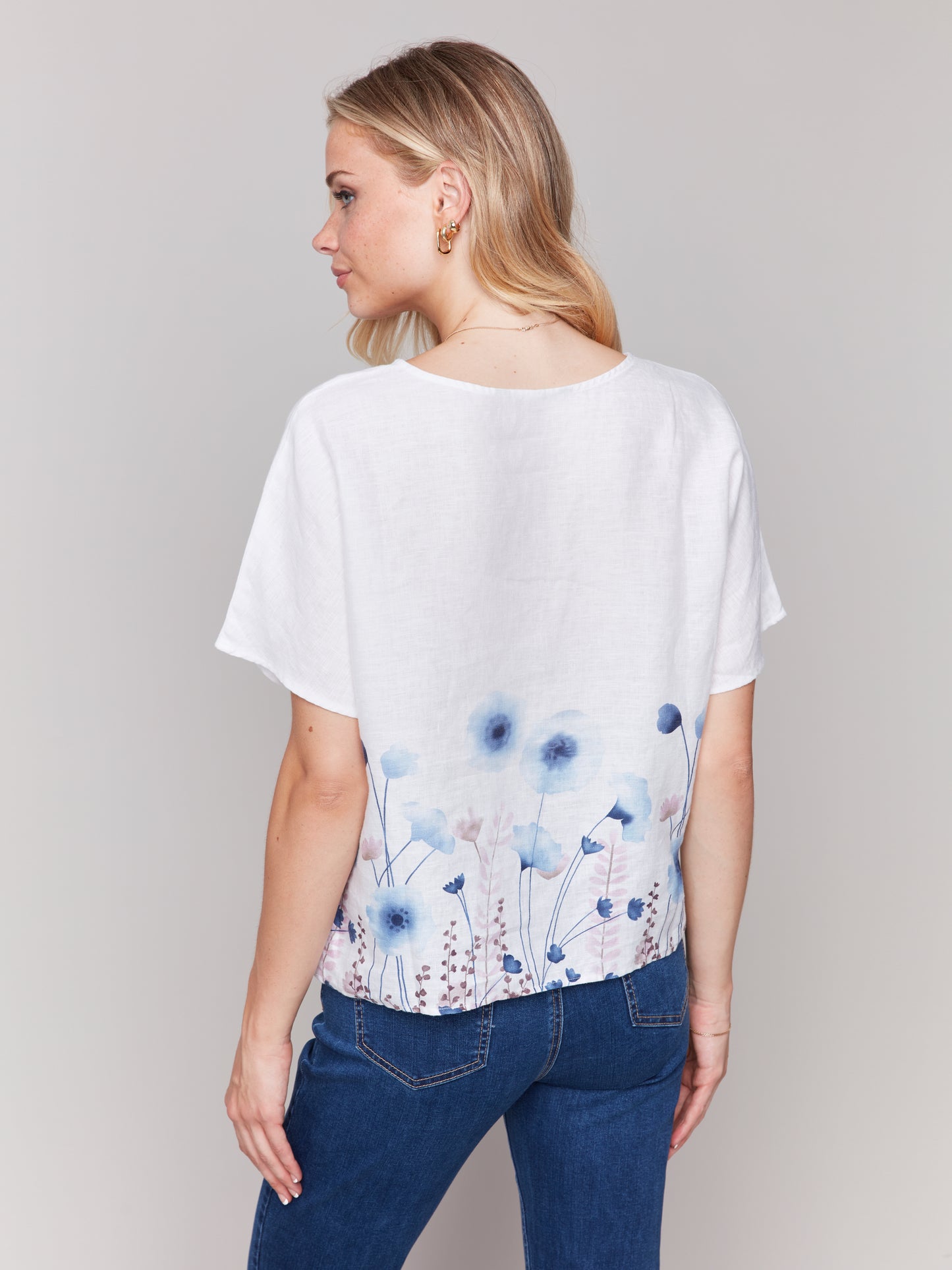 Short Sleeves Dolman Woven Printed Top c4487P