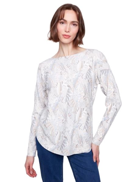 Printed Long Sleeves Boat Neck - C2818P - Style CoastCharlie B690178708121