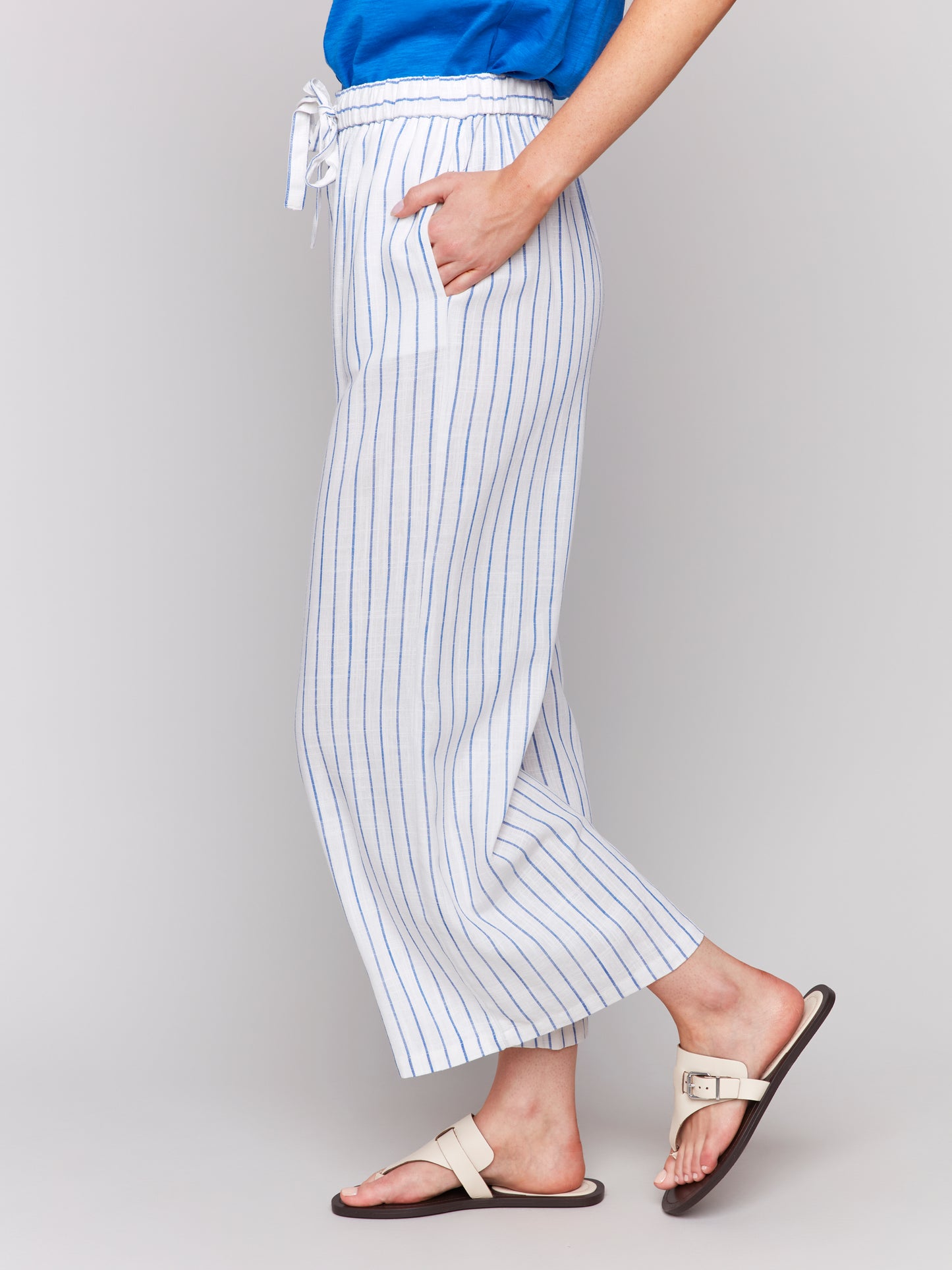 Printed Stripe Cropped Linen Pant C5657