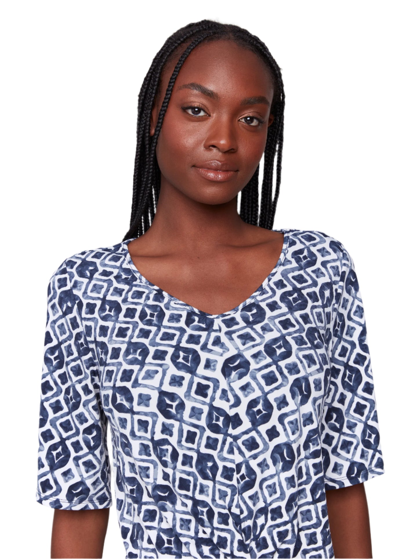 Printed V Neck Top With Knot C1360RP