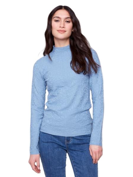 Textured Mock Neck Sweater - C2861 - Style CoastCharlie B690178704093