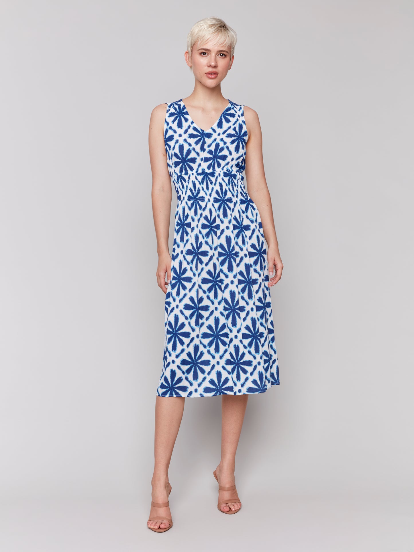Printed Sleeveless V Neck Dress C3191P