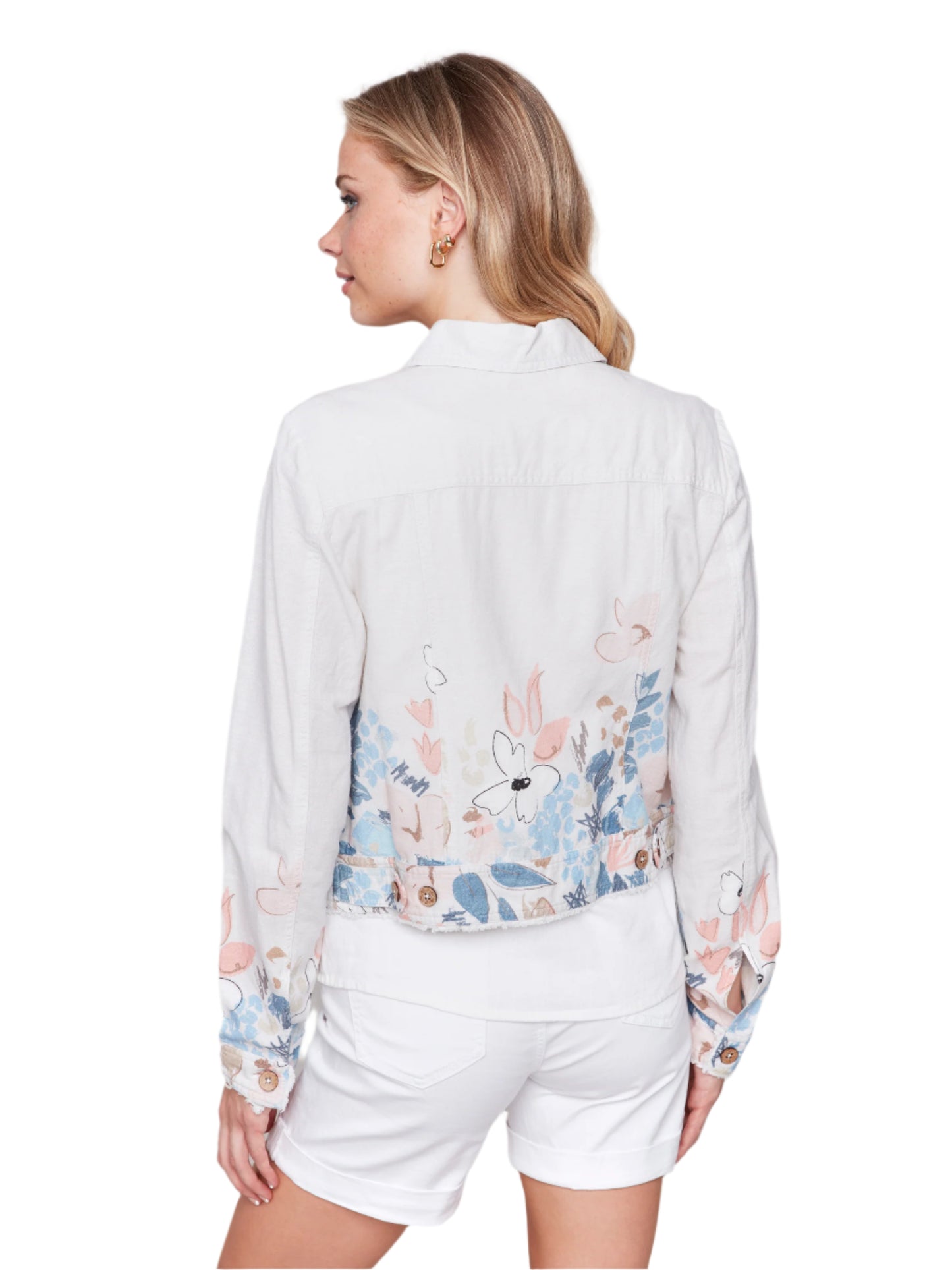 Border Print Long Sleeve Button C6199BY