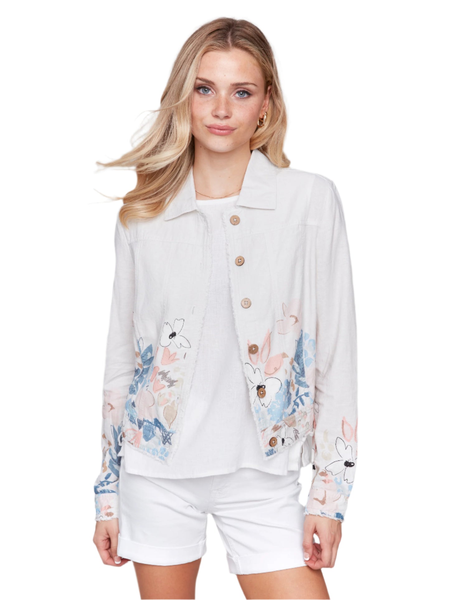Border Print Long Sleeve Button C6199BY