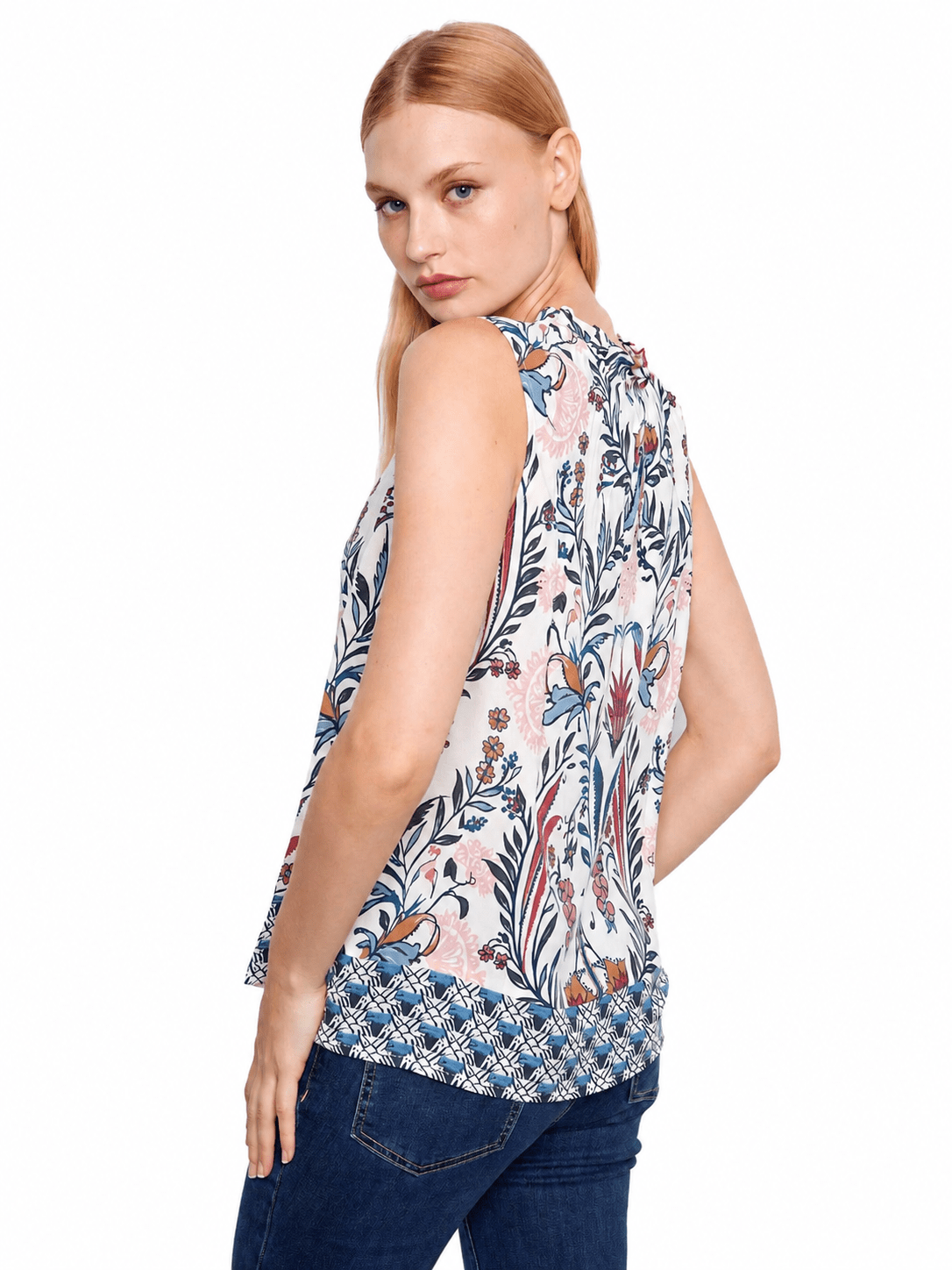 Charlie B Ruffle Neck Tank Top - C4529BW - Style CoastCharlie B690178721533
