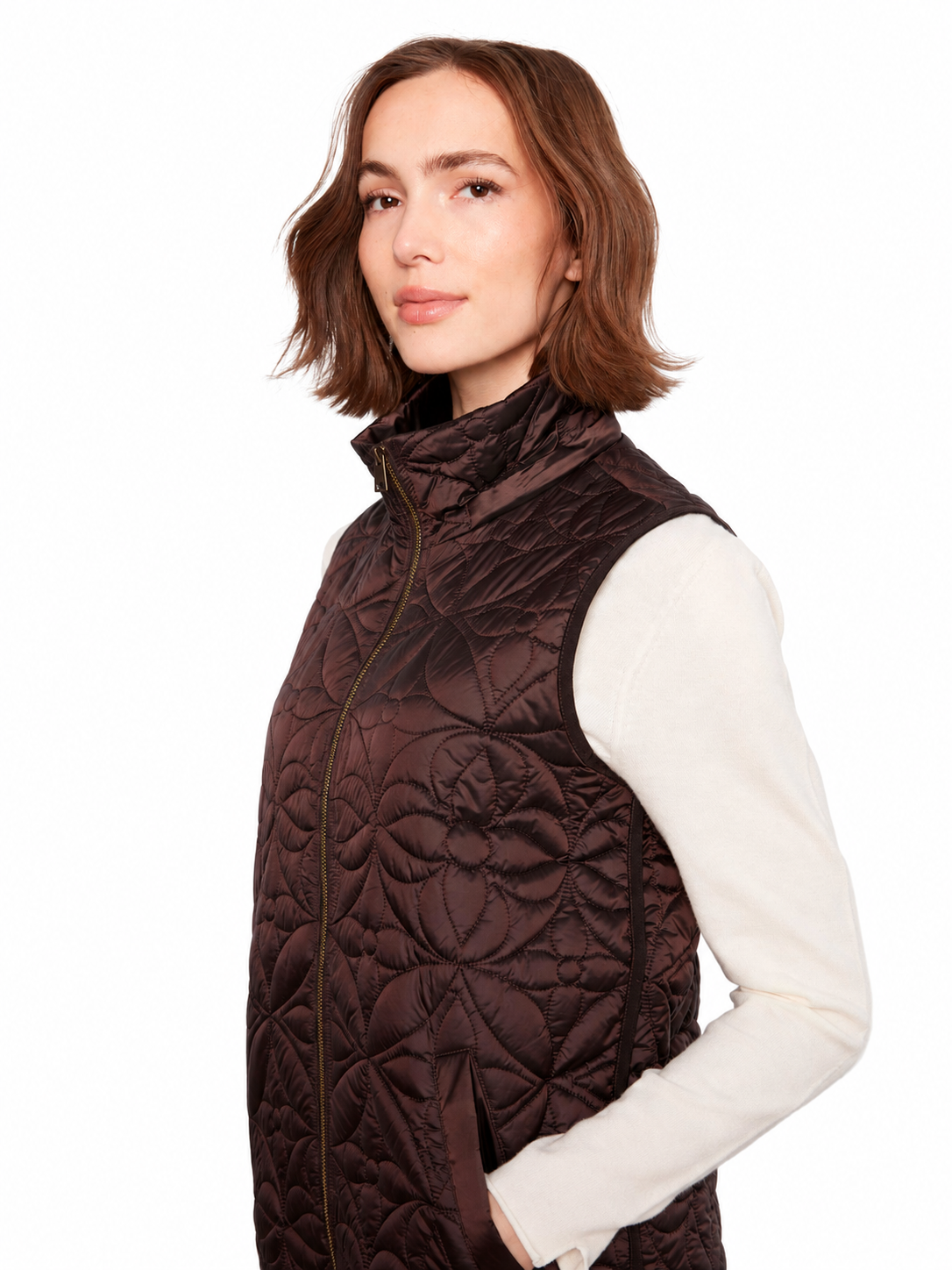 Charlie B Sleeveless Long Puffer Vest C6426W