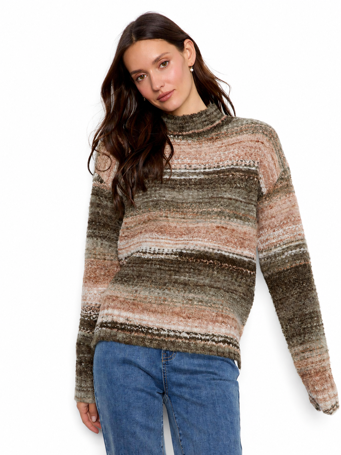 Charlie B Mock Neck High-Low Sweater C2067W