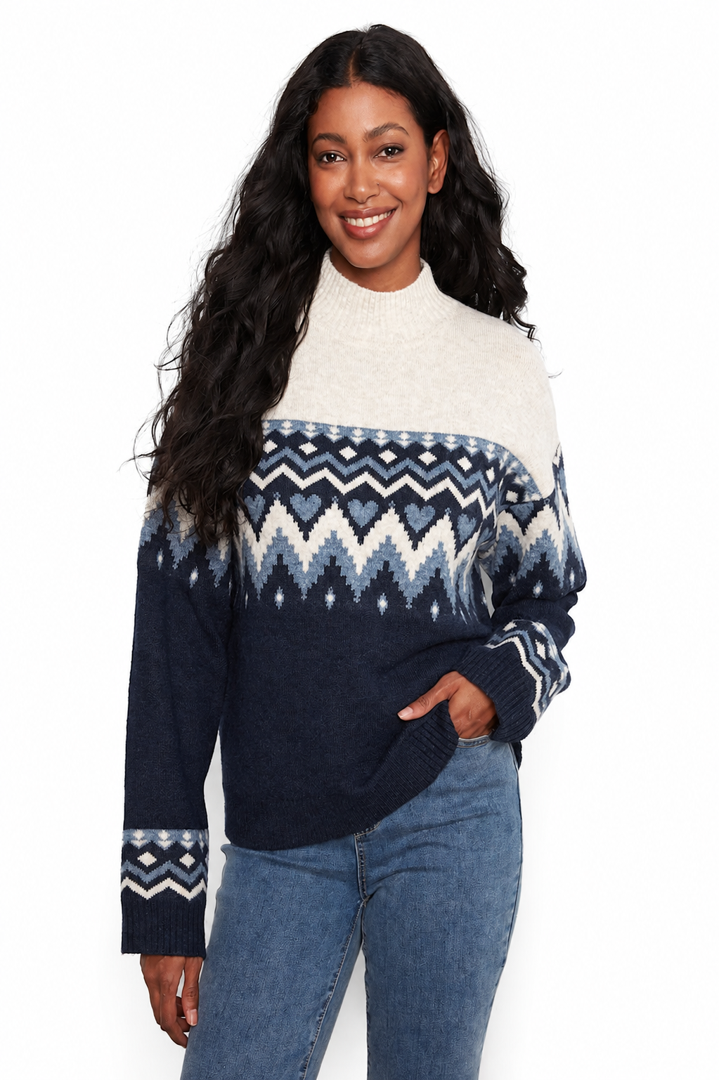 Charlie B Nordic Jacquard Mock-Neck Sweater C2007W