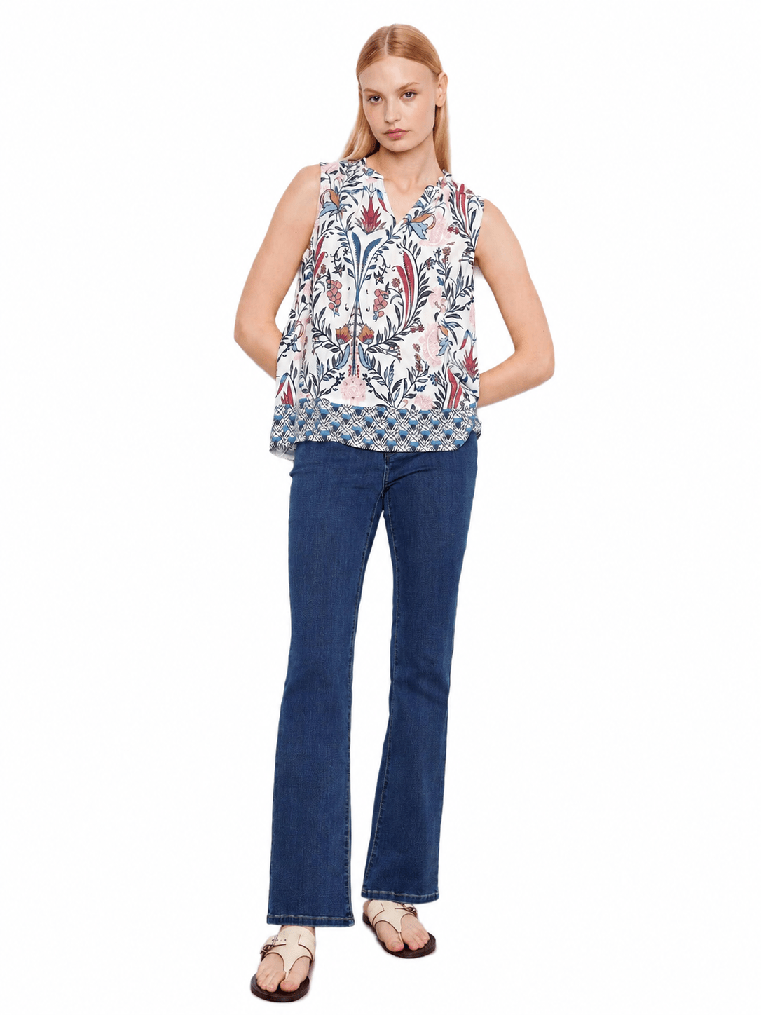 Charlie B Ruffle Neck Tank Top - C4529BW - Style CoastCharlie B690178721533