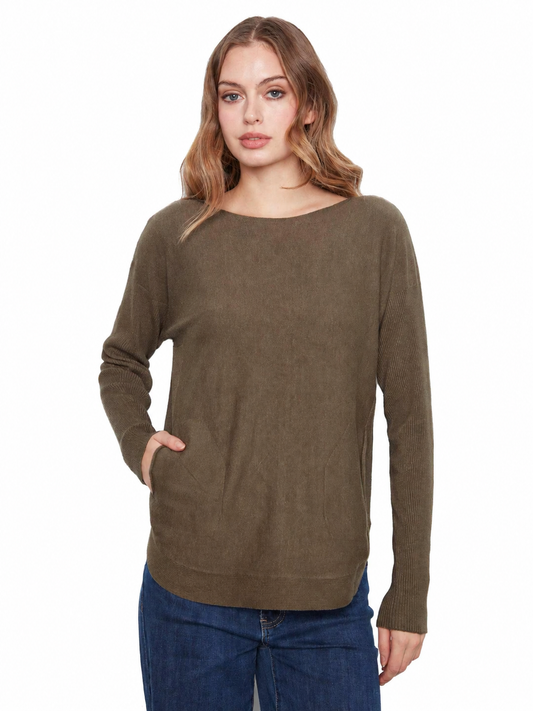 Charlie B Lace-Up Back Plushy Knit Sweater C2170ZRW