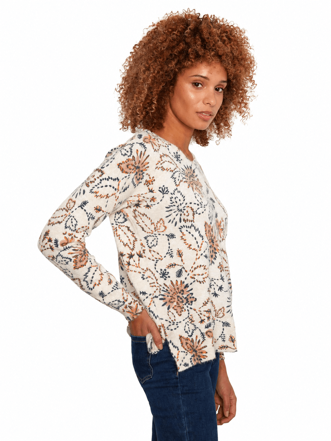 Charlie B Printed V-Neck Sweater C2581DRW - Style CoastCharlie B690178795961