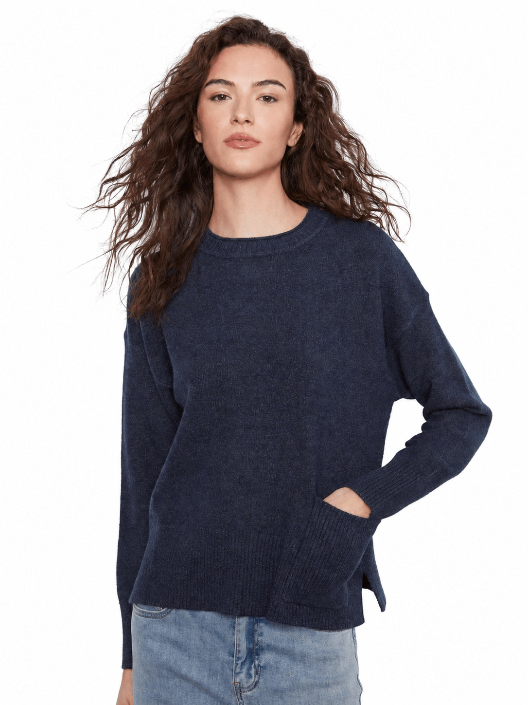 Charlie B Cropped Sweater with Patch Pocket C2052W - Style CoastCharlie B