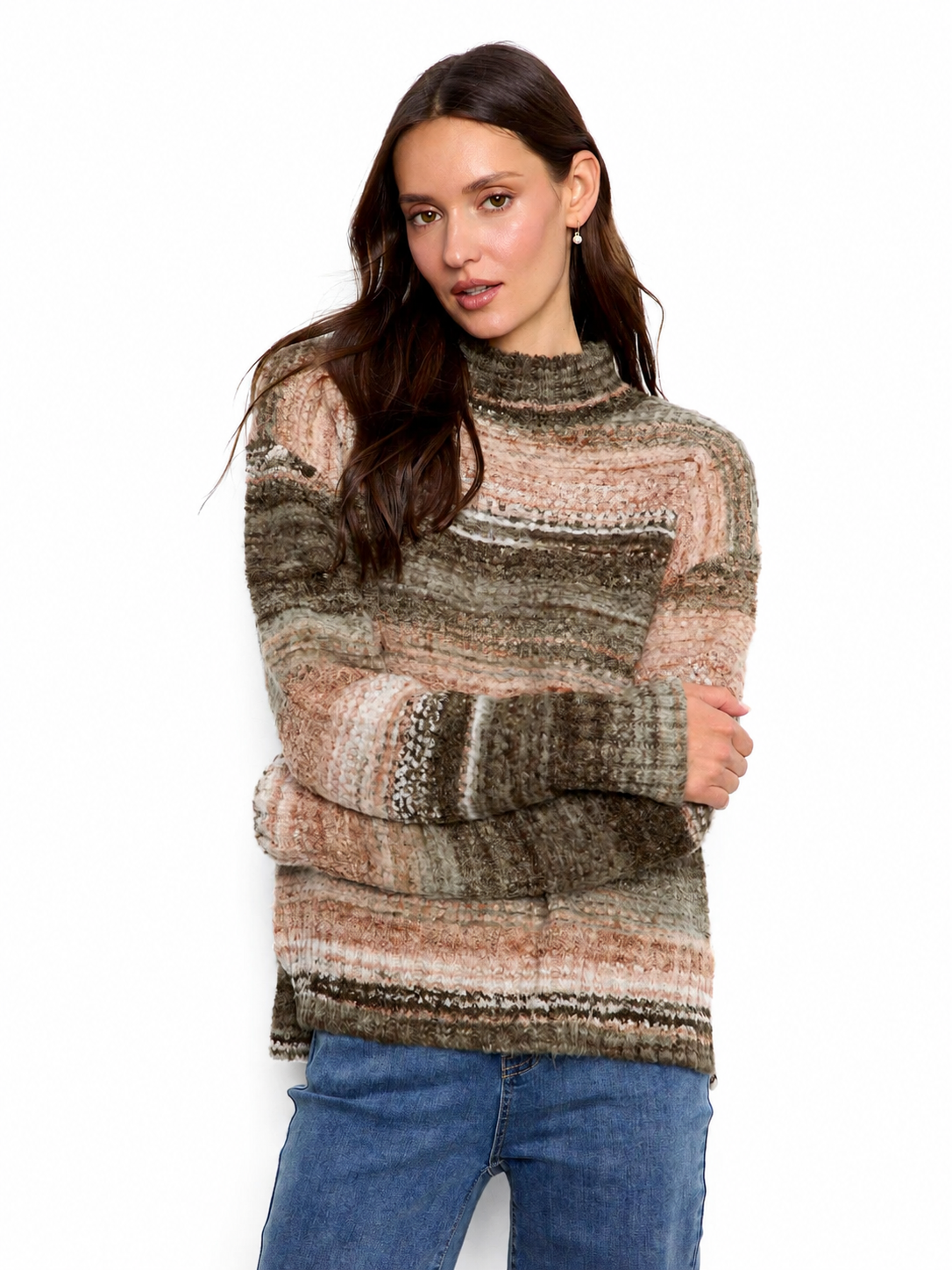 Charlie B Mock Neck High-Low Sweater C2067W