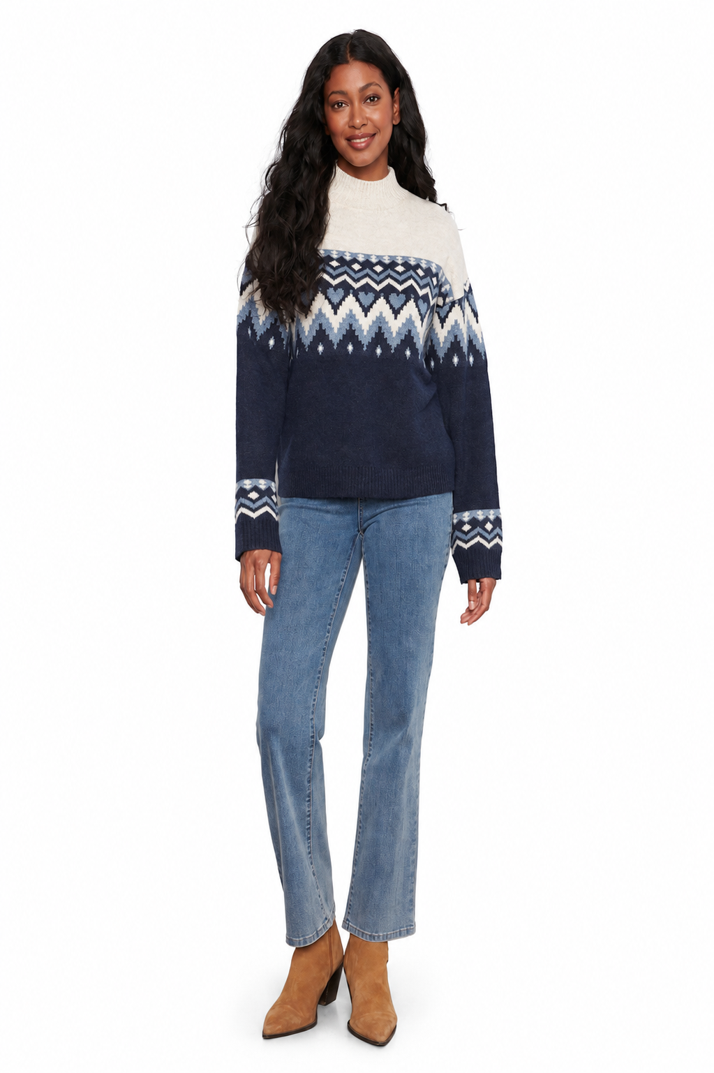 Charlie B Nordic Jacquard Mock-Neck Sweater C2007W