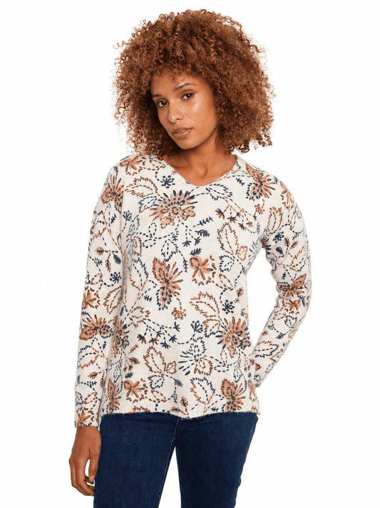 Charlie B Printed V-Neck Sweater C2581DRW - Style CoastCharlie B690178795961