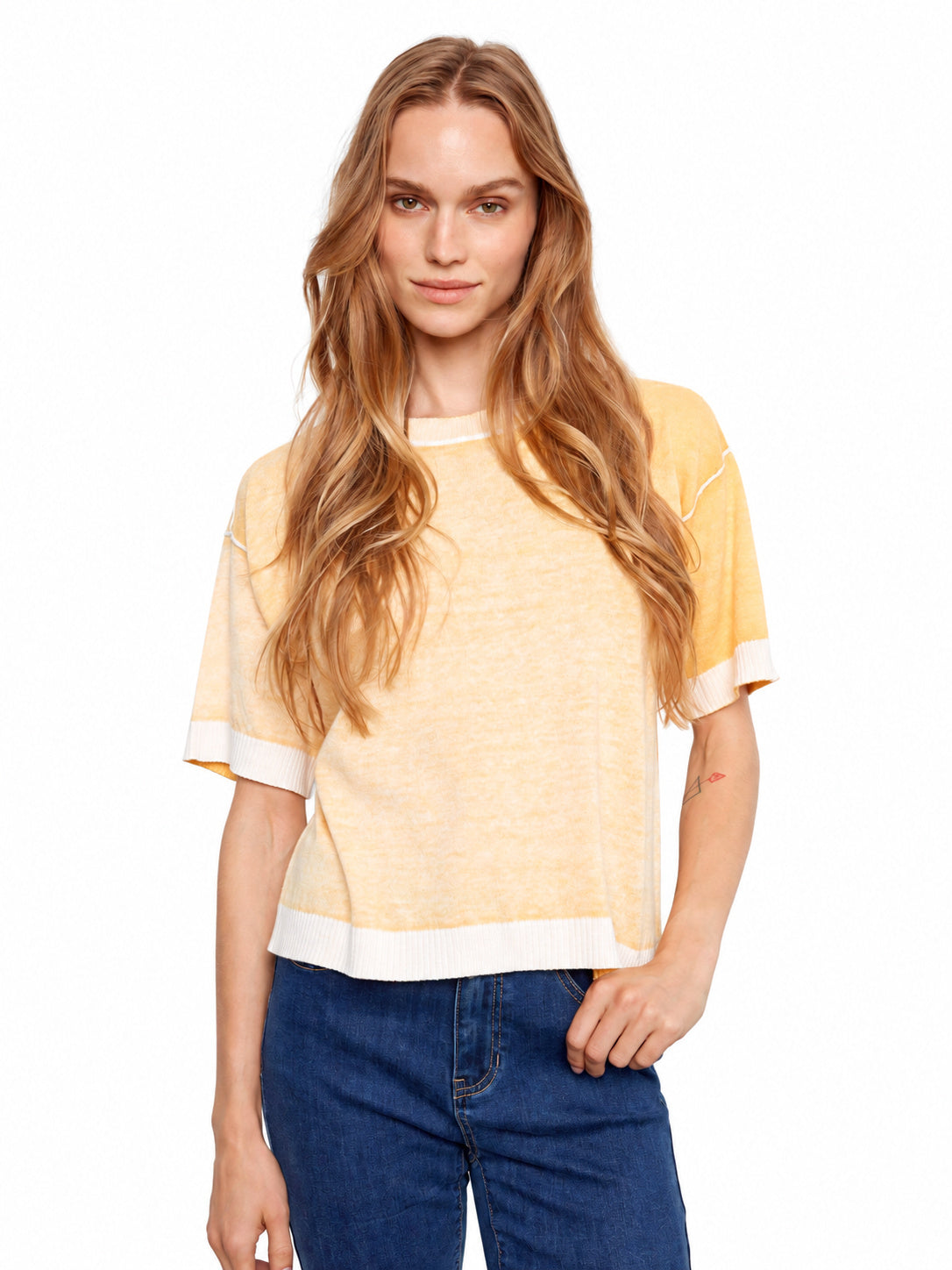 Charlie B Reverse Print Short Sleeve Crew Neck Sweater - C2947V/261B