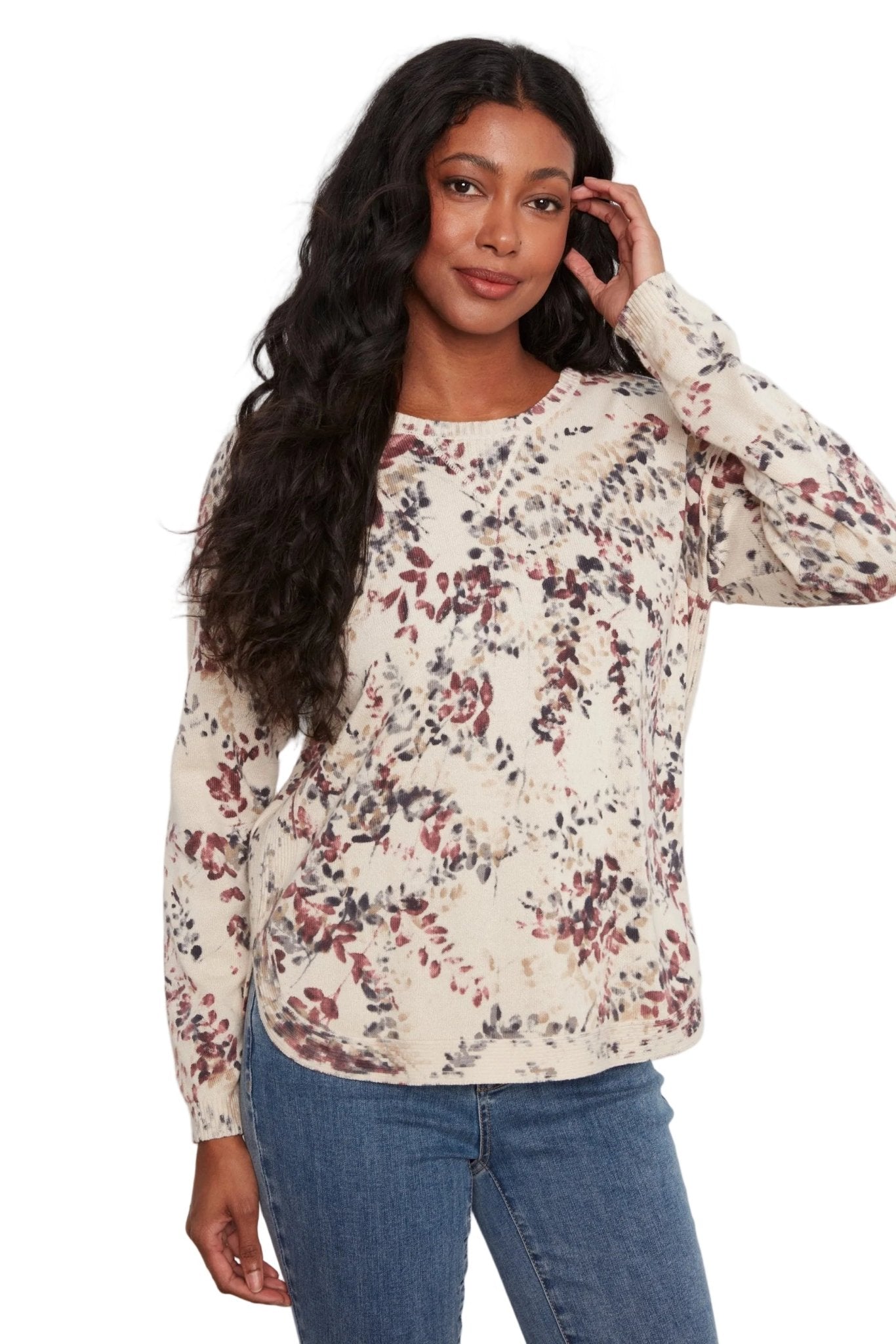 Charlie B Long Sleeve Crew Neck Reverse-Print Sweater C2010PW - Style CoastCharlie B690178778858