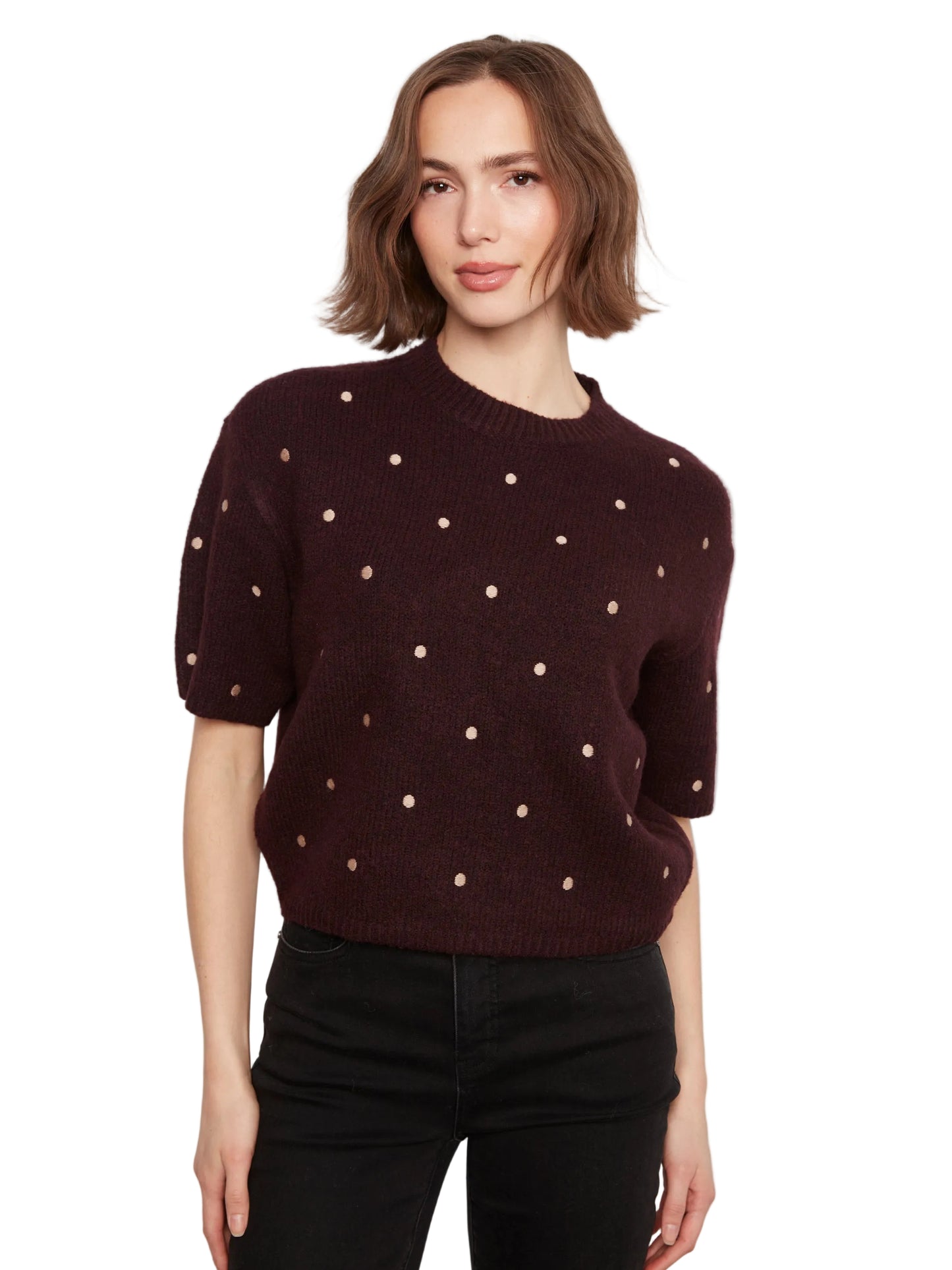 Charlie B Embroidered Balloon-Sleeve Sweater C2858ERW