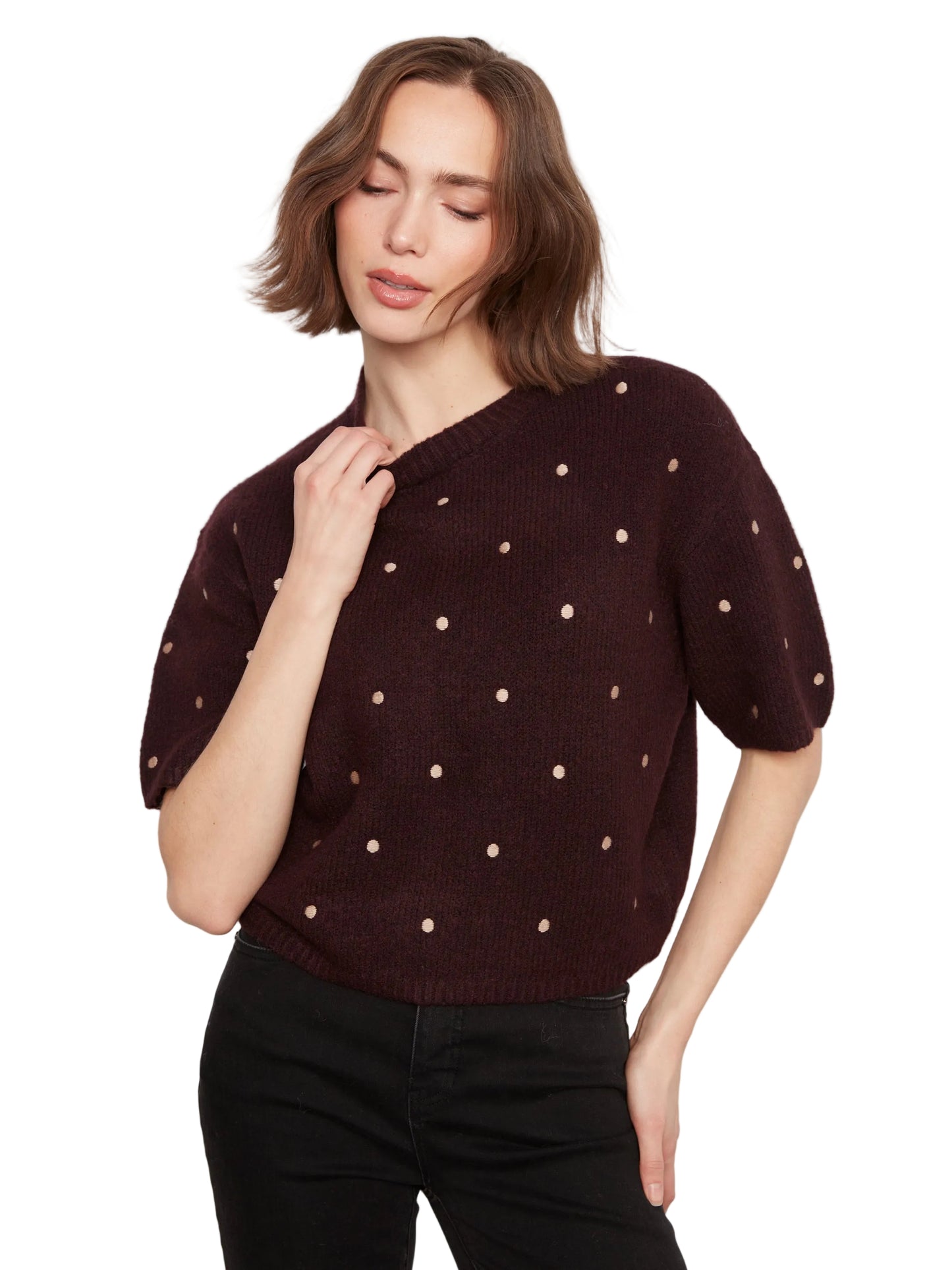 Charlie B Embroidered Balloon-Sleeve Sweater C2858ERW