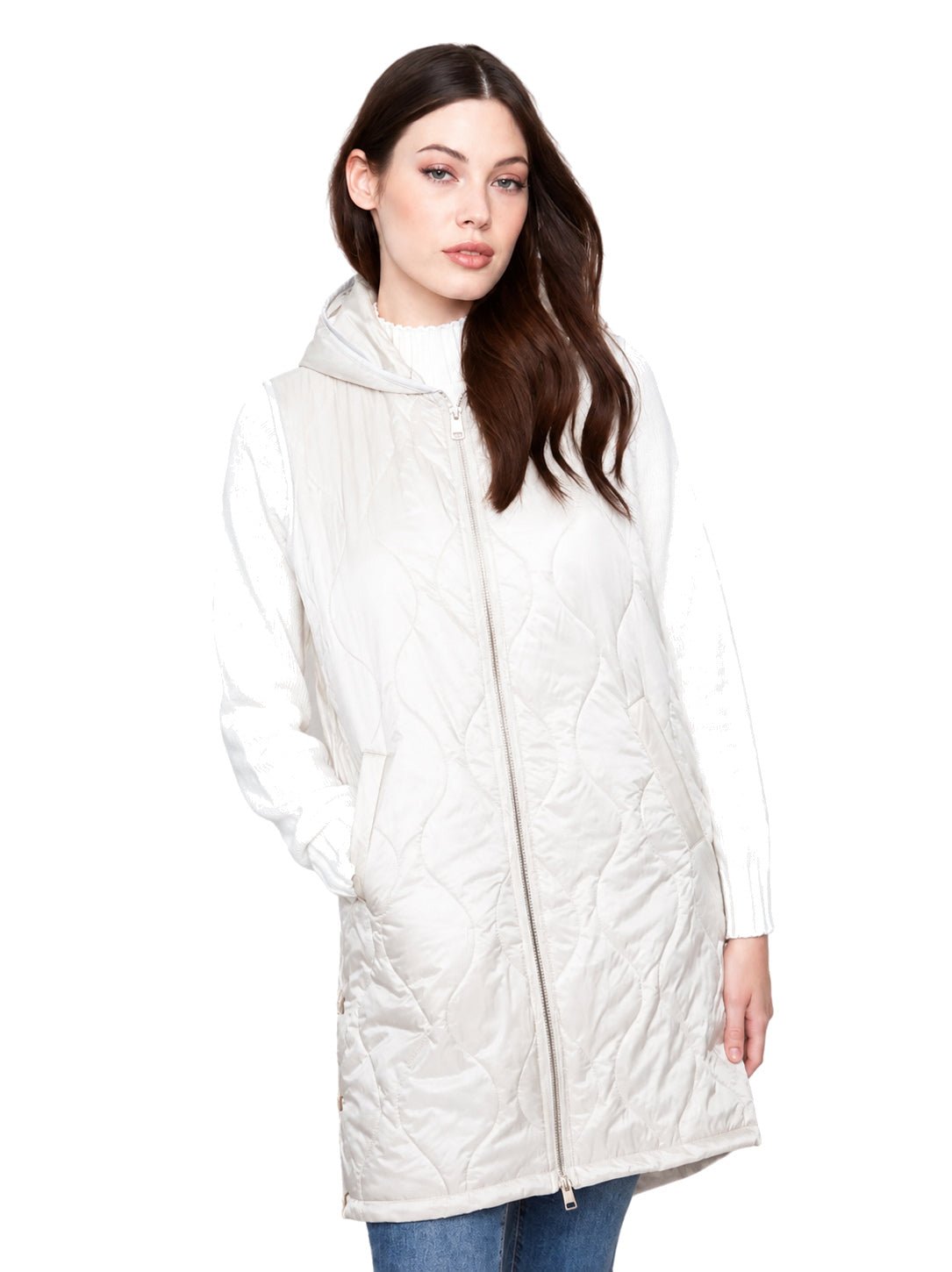 Charlie B Pearlized Long Hooded Puffer Vest C6365W - Style CoastCharlie B690178686931