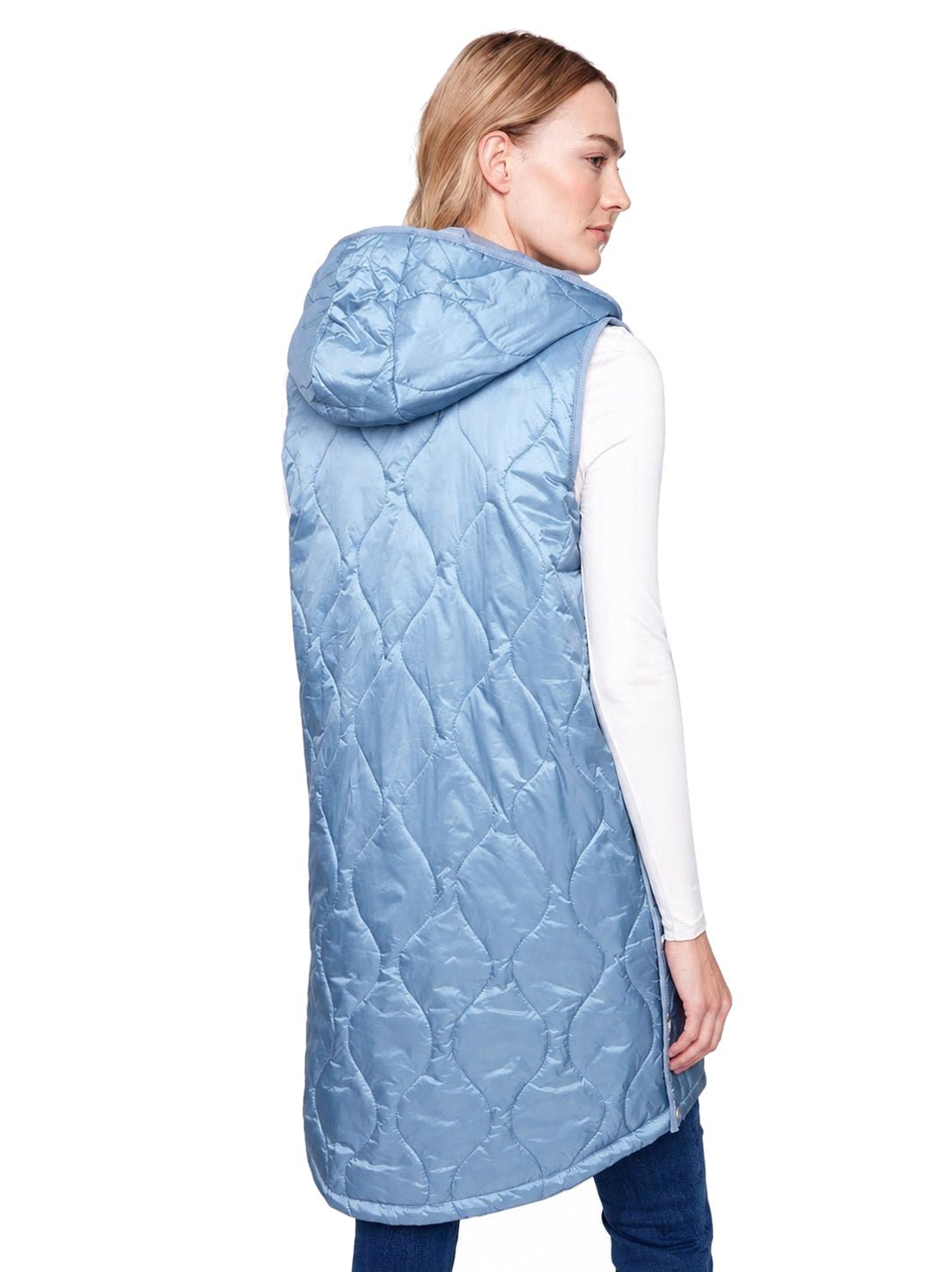 Charlie B Pearlized Long Hooded Puffer Vest C6365W - Style CoastCharlie B690178686931