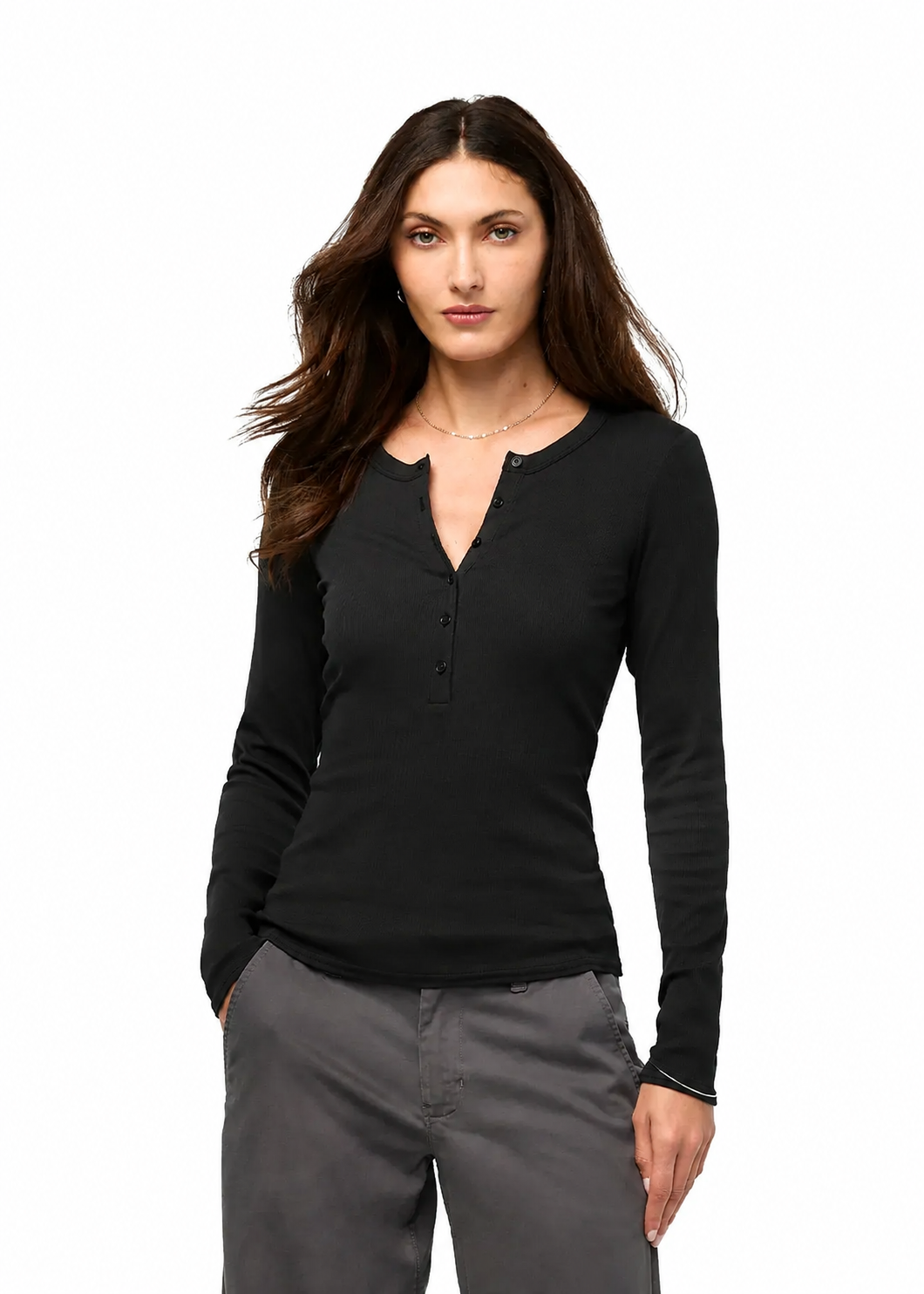 Duer Ribbed Pima Long Sleeve Henley WTP10005W