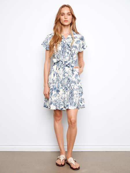 Short Sleeve Printed Button - Front Dress With Tie In Self At Waist - C3163RR/229B - Style CoastStyle Coast690178723032