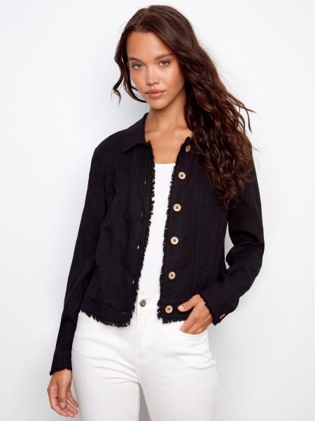 Linen Jacket With Frayed Hem - C6199YY/229B - Style CoastCharlie B690178765995