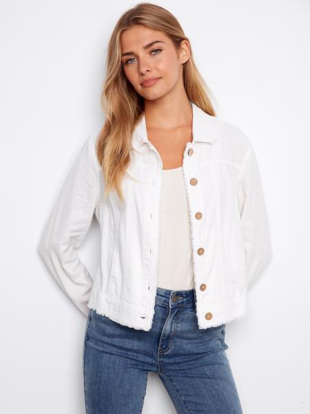 Linen Jacket With Frayed Hem - C6199YY/229B - Style CoastCharlie B690178733956