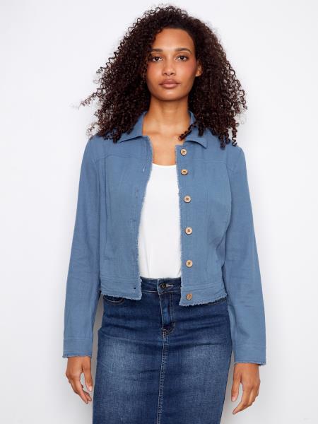 Linen Jacket With Frayed Hem - C6199YY/229B - Style CoastCharlie B690178734274