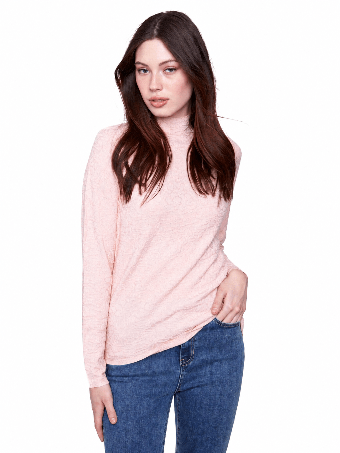 Charlie B Textured Mock Neck Sweater C2861W - Style CoastCharlie B690178704093