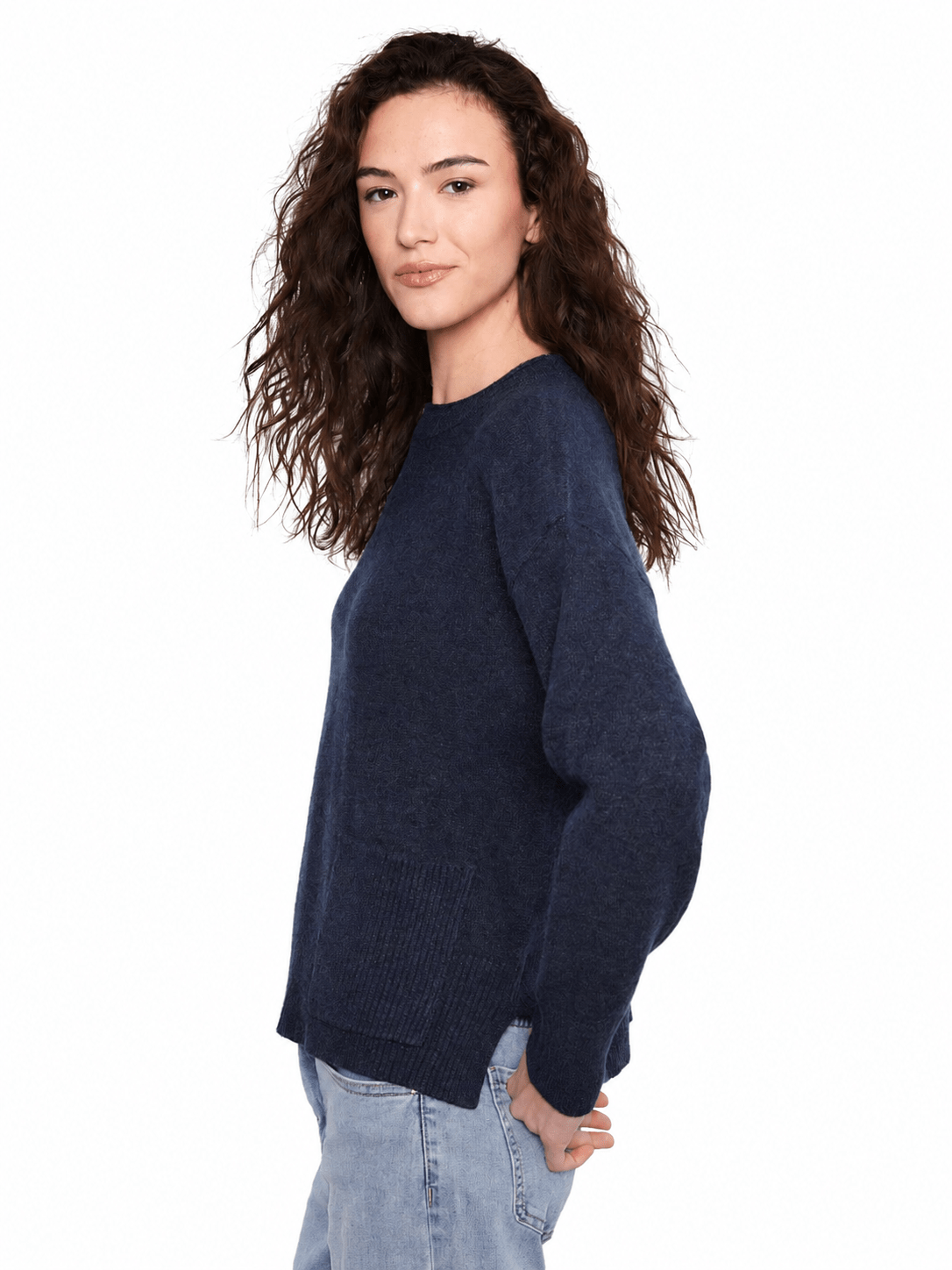 Charlie B Cropped Sweater with Patch Pocket C2052W - Style CoastCharlie B690178810206