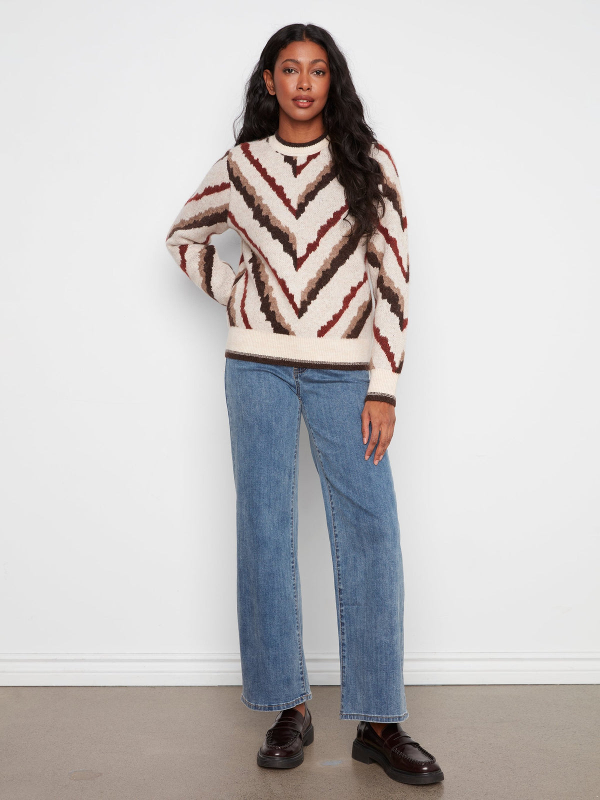 Charlie B Raglan Crew Jacquard C2053
