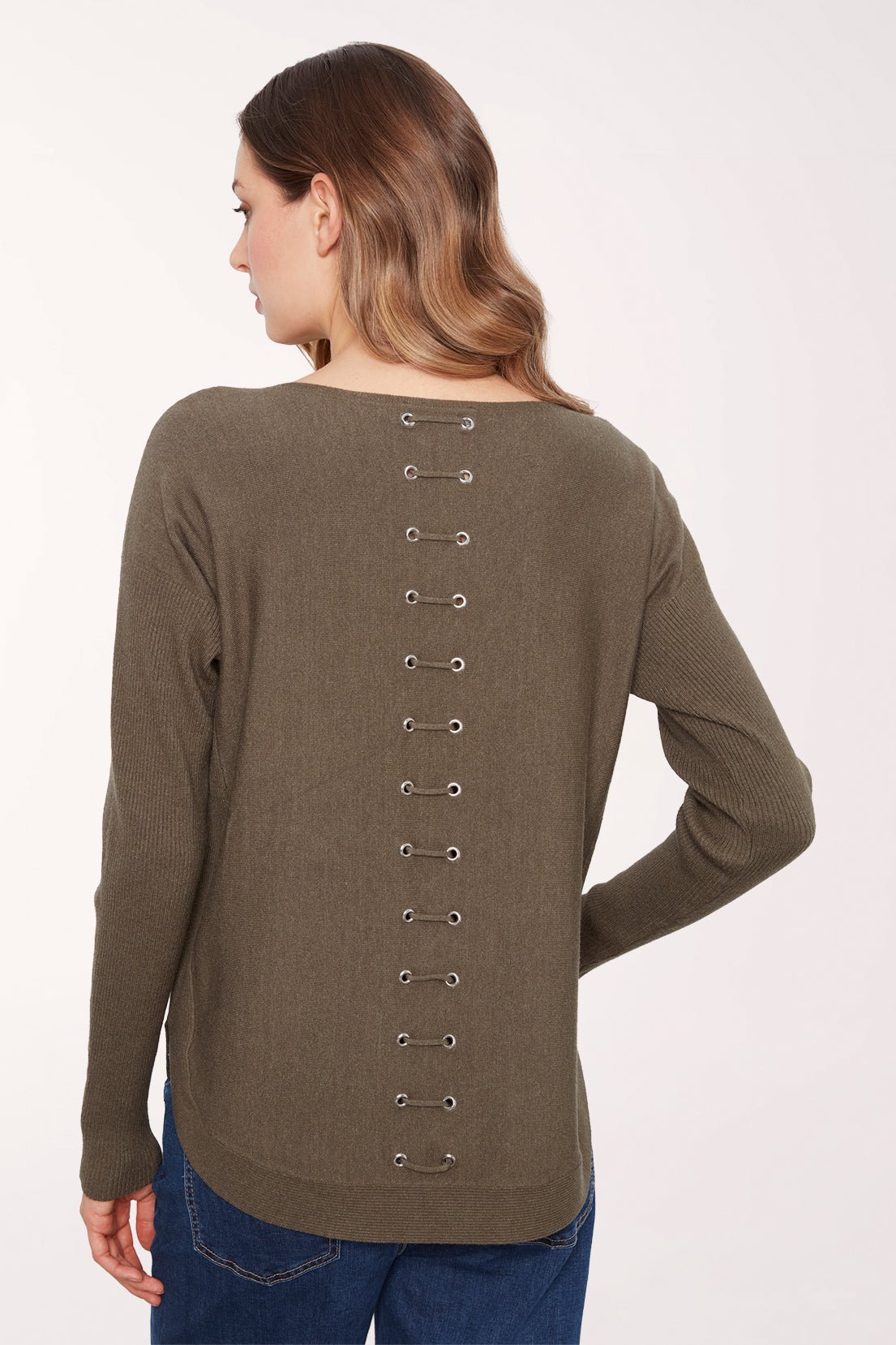 Charlie B Rounded Hem  Boat Neck Sweater C2170ZR