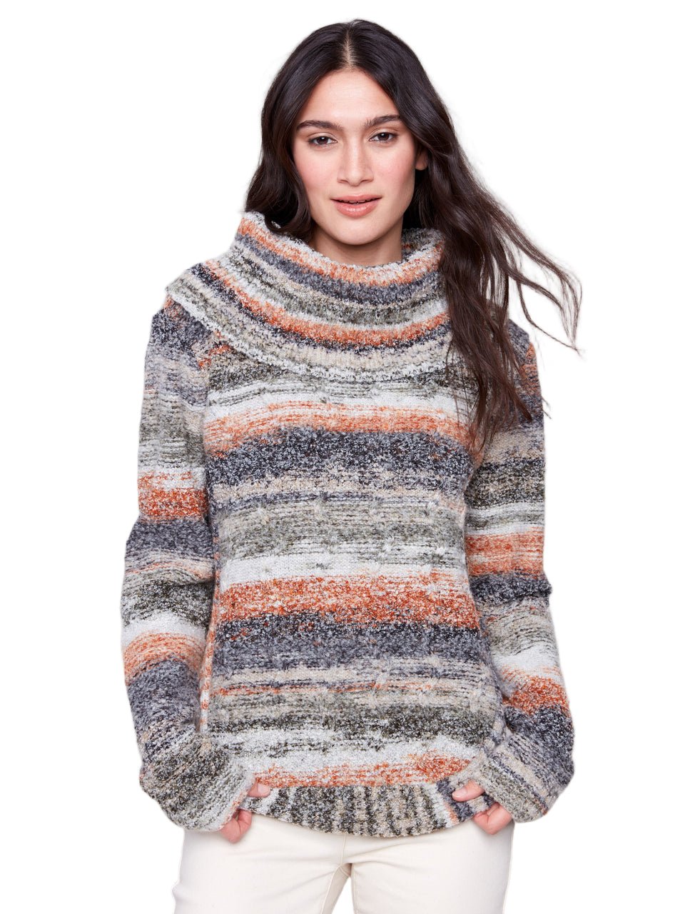 Cowl Neck Round Hem Cable Sweater C2316 - Style Coast__Style Coast