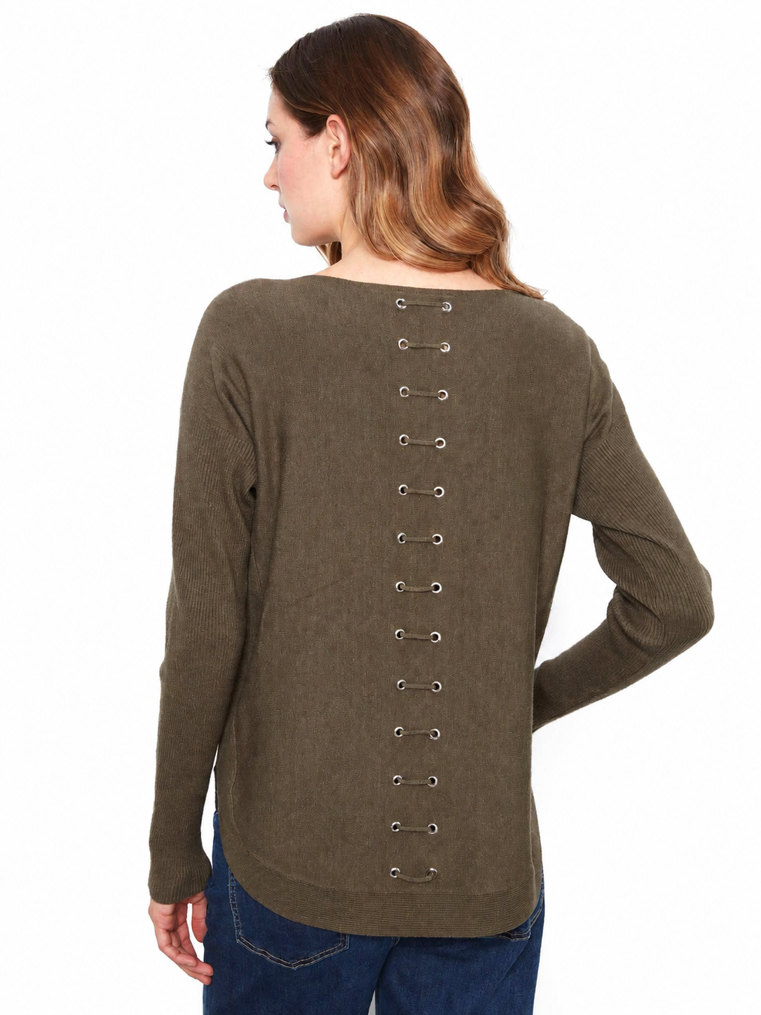 Charlie B Lace-Up Back Plushy Knit Sweater C2170ZRW