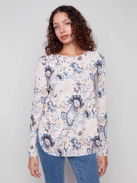Printed Long Sleeves Boat Neck  - C2818P
