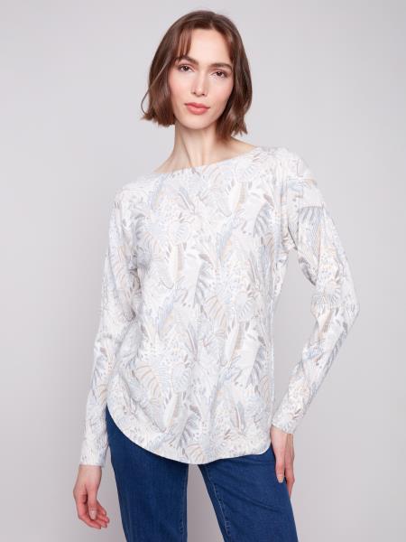 Printed Long Sleeves Boat Neck  - C2818P